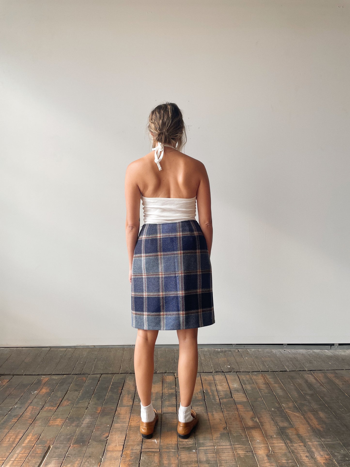 Wool Wrap Plaid Skirt (M)