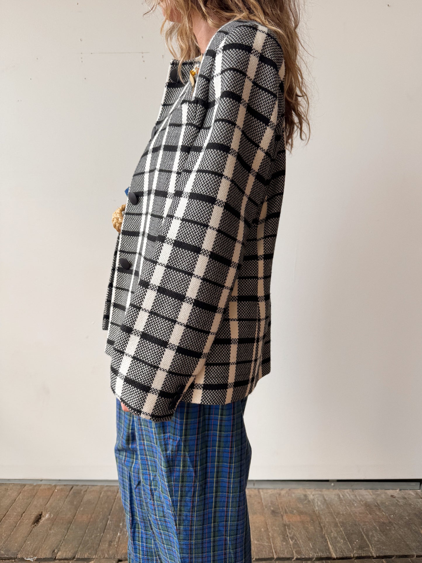 90s Tweed Plaid Boxy Blazer (L)