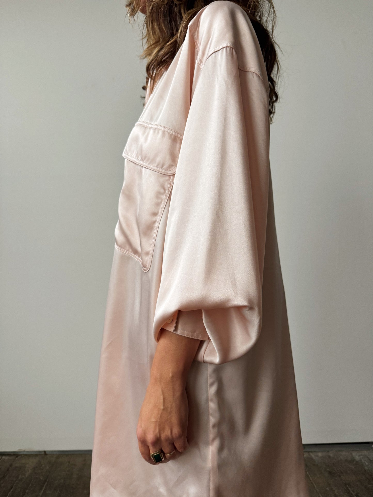 Baby Pink Sateen Oversize Shirt (1X)