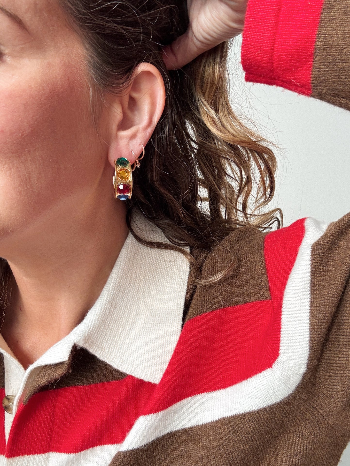 Jewel Gemstone Gold Tone Hoop Earrings