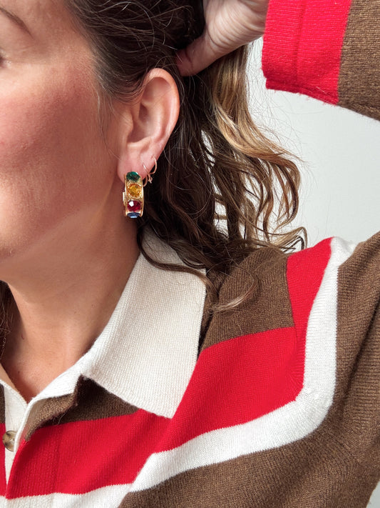 Jewel Gemstone Gold Tone Hoop Earrings