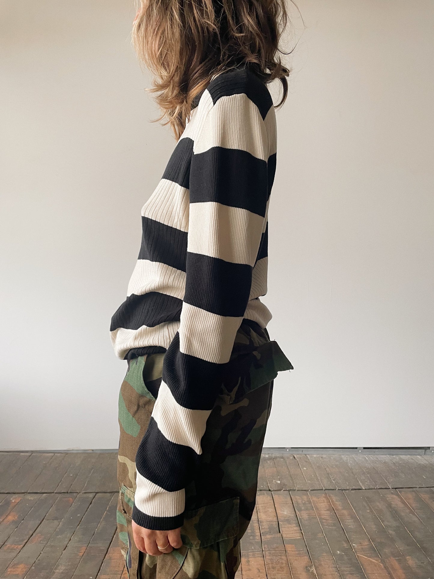 Silk Bold Stripe Turtleneck (L)