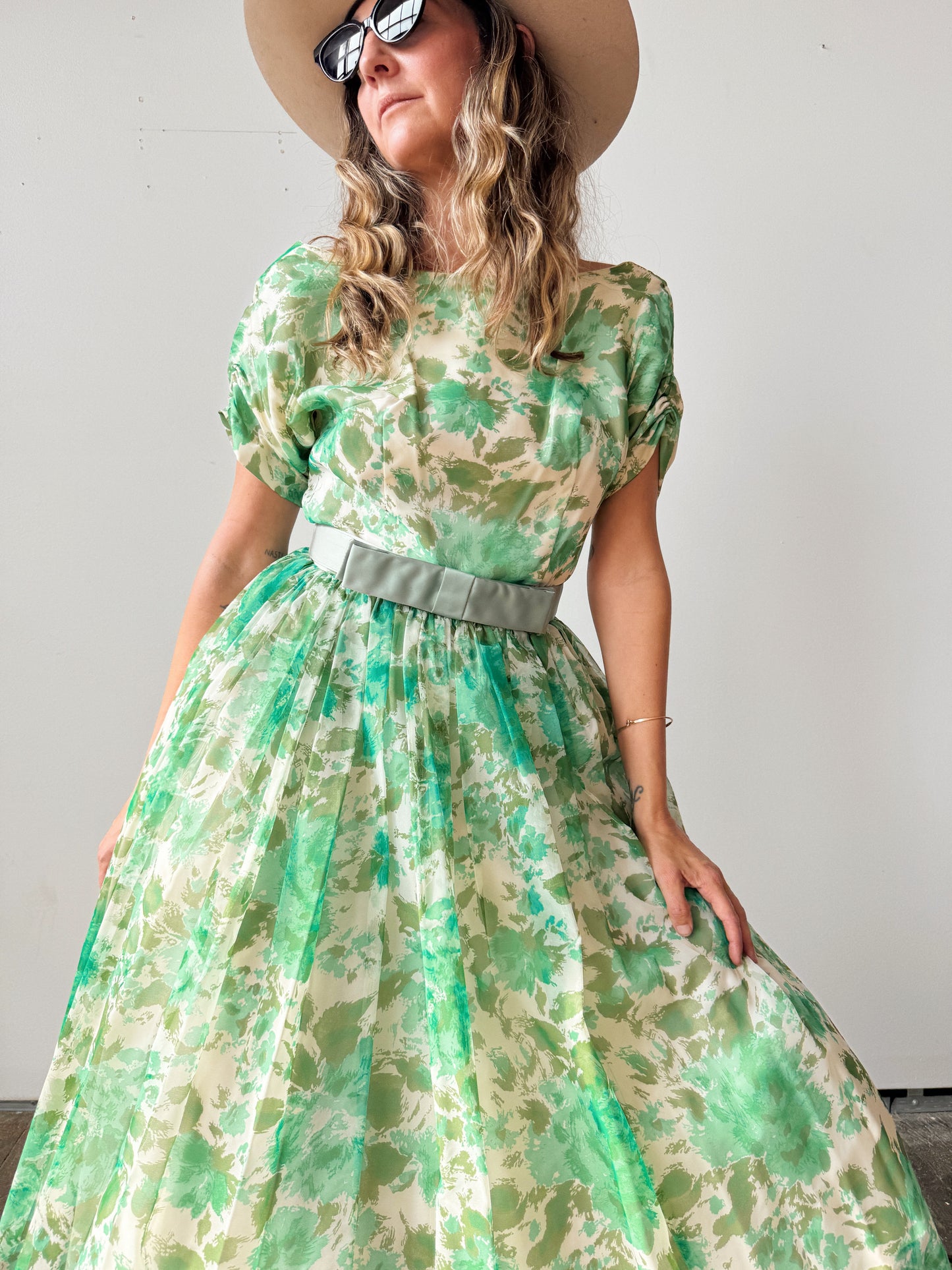 60s Chiffon Floral Overlay Party Dress