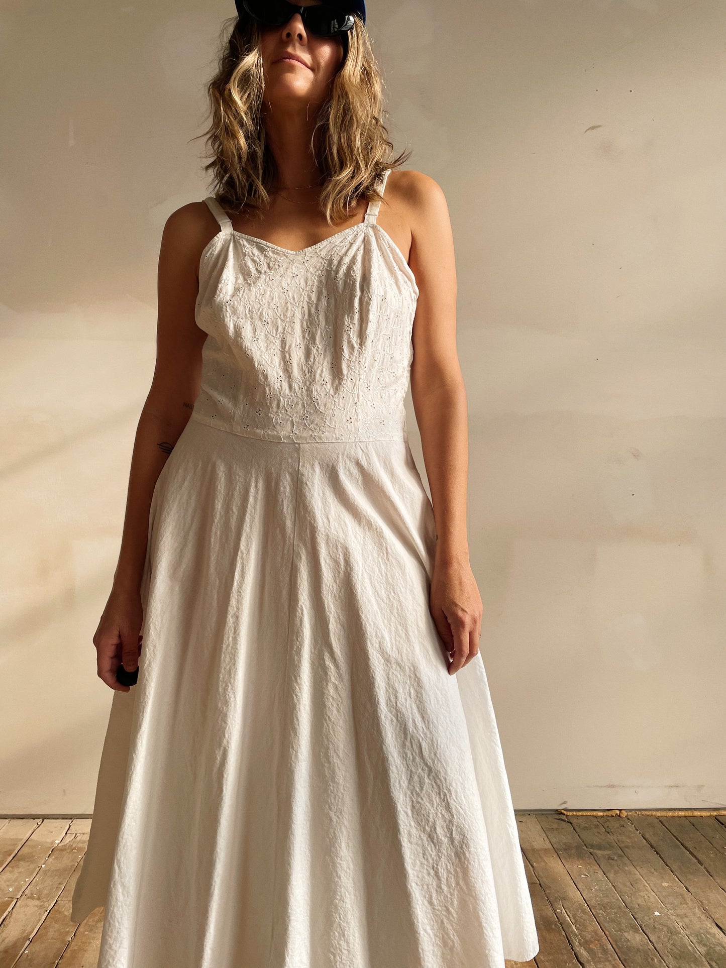50s Eyelet Cotton Slip Dress (M)
