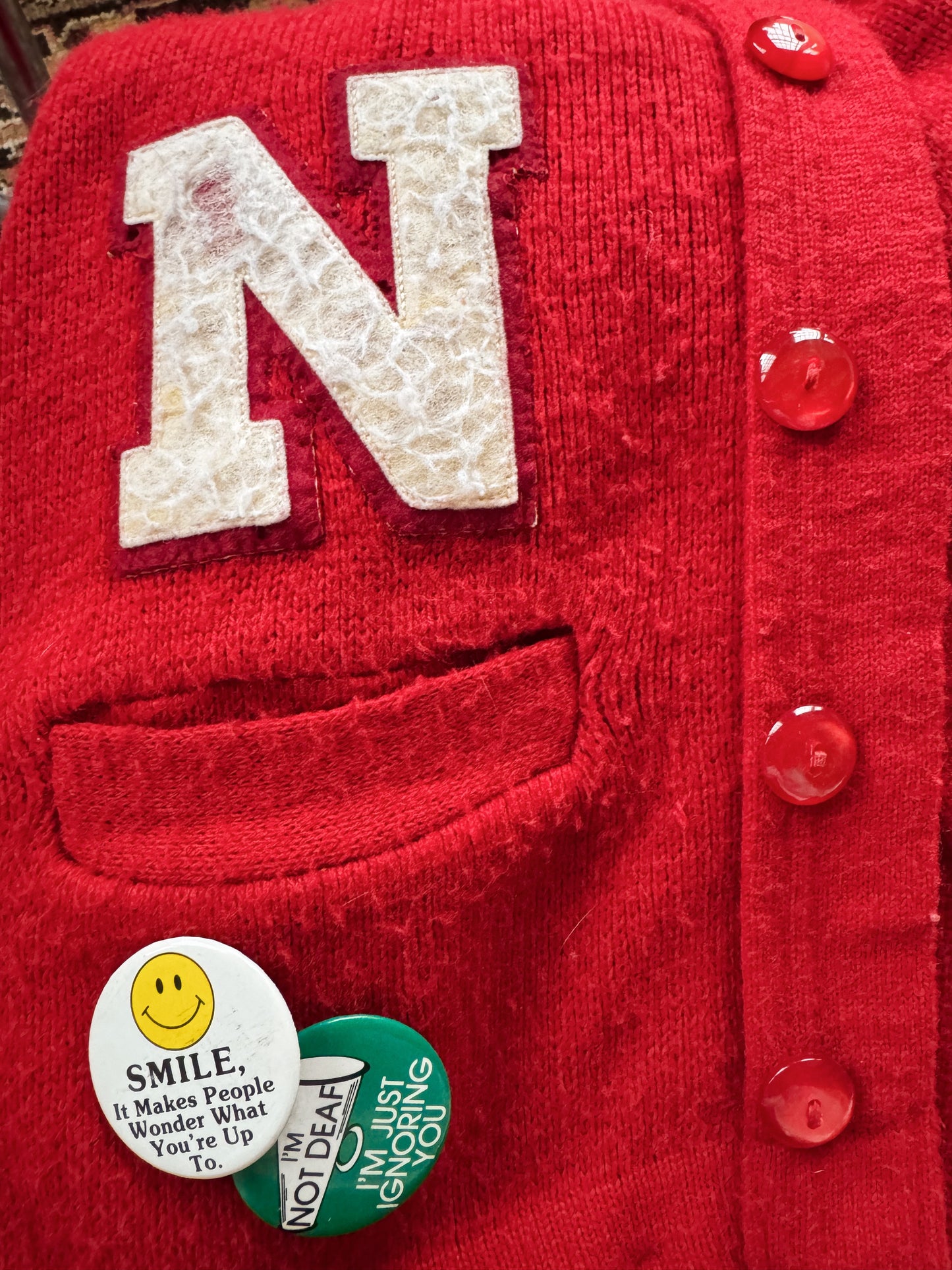 60s Letterman Knit Cardigan Sweater (M)