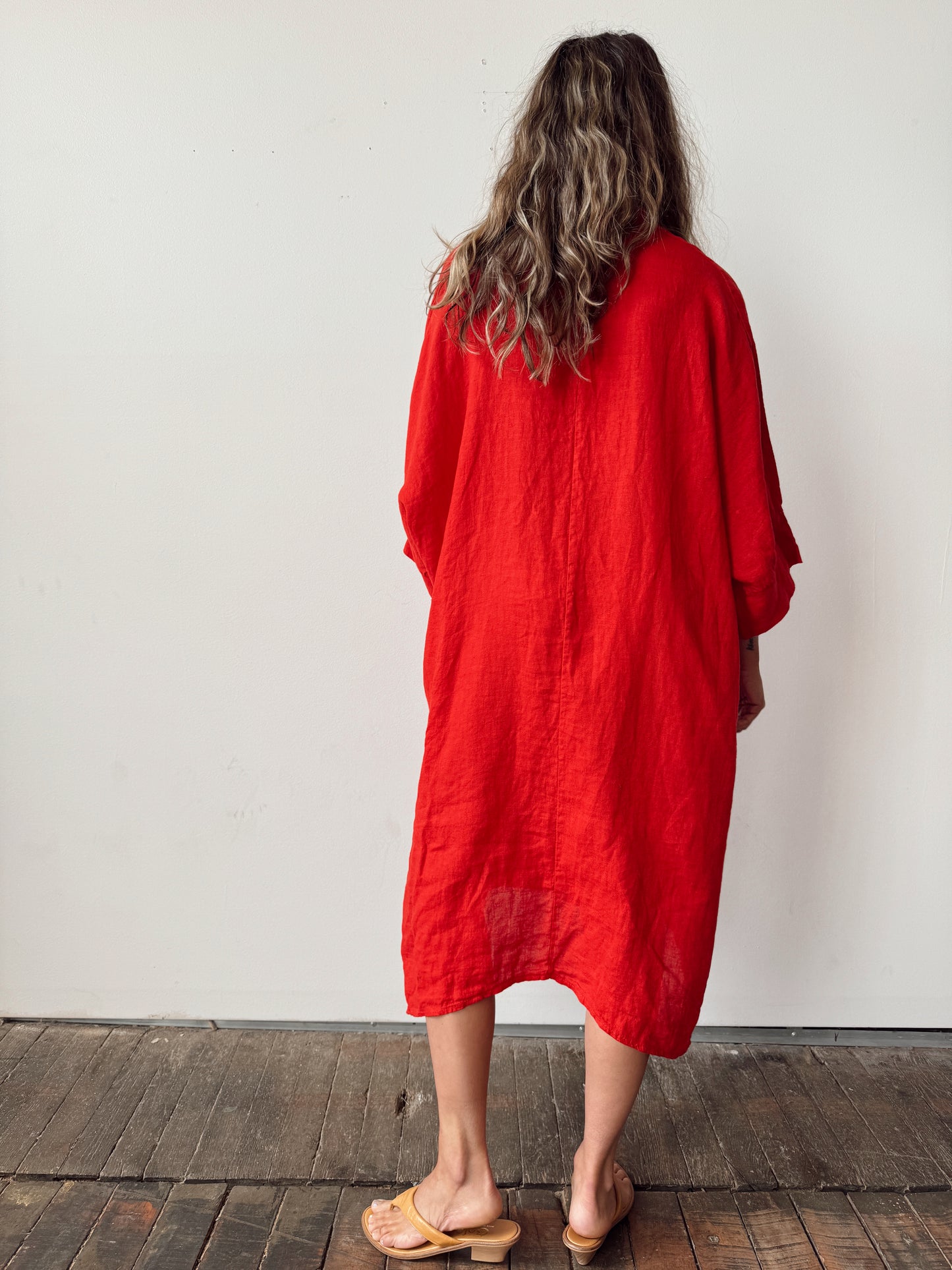 Italian Red Linen Kaftan Dress
