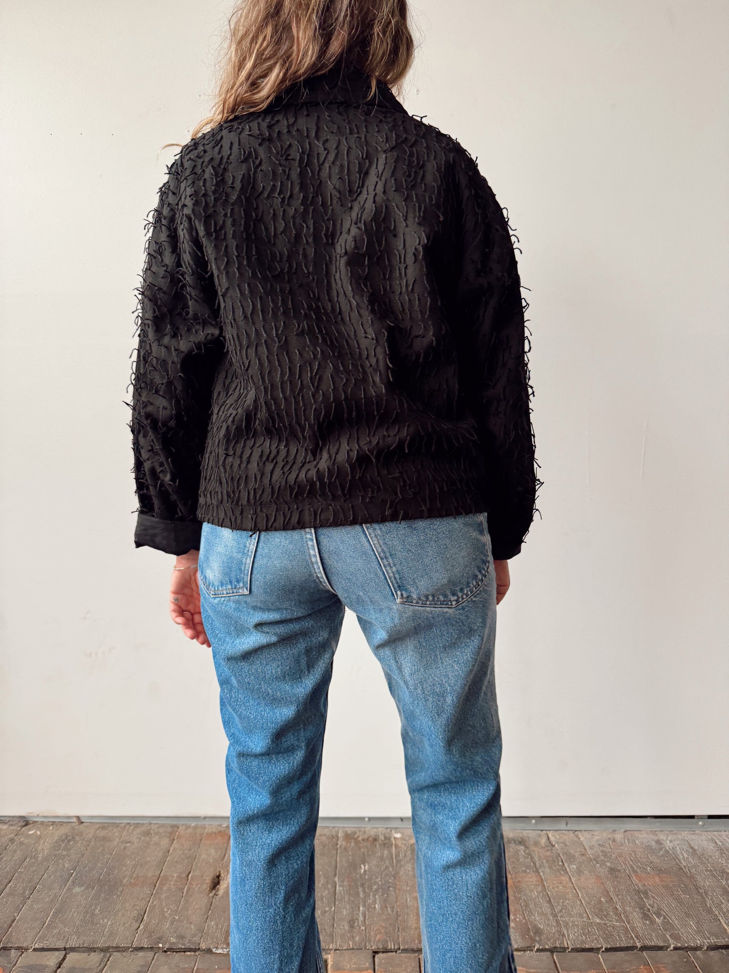 90s Vintage Fringe Woven Jacket Blouse (S)