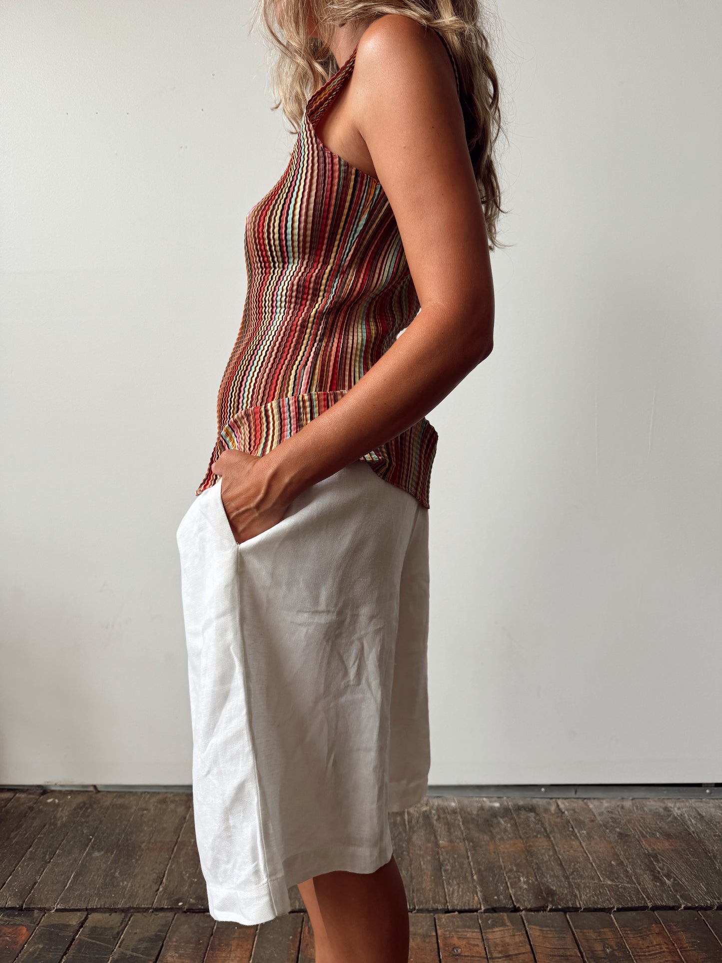 00s Stripe Crinkle Tank Top (L)