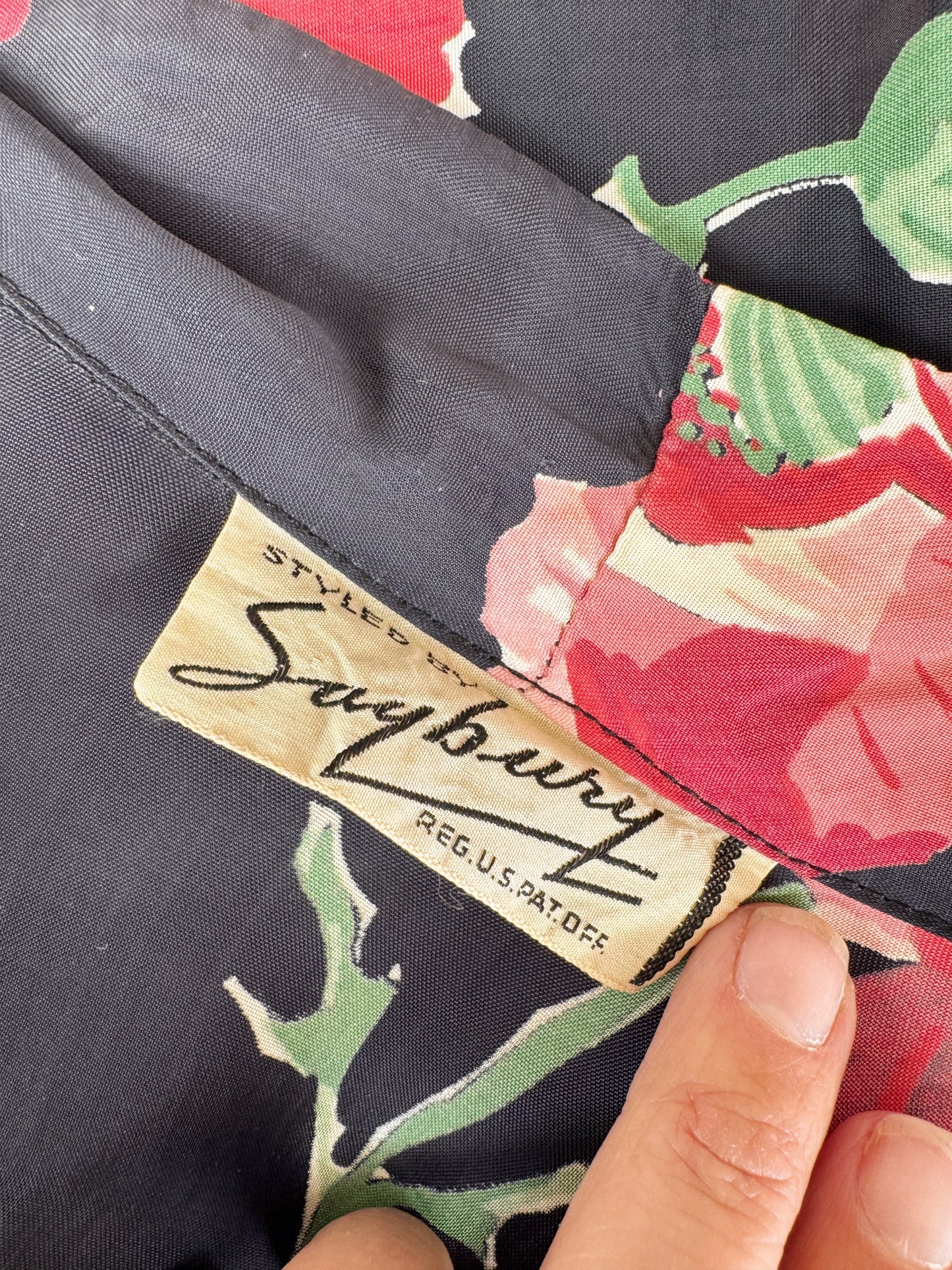 Saybury Vintage 1940's Poppy Flower Print Rayon Dress (S)