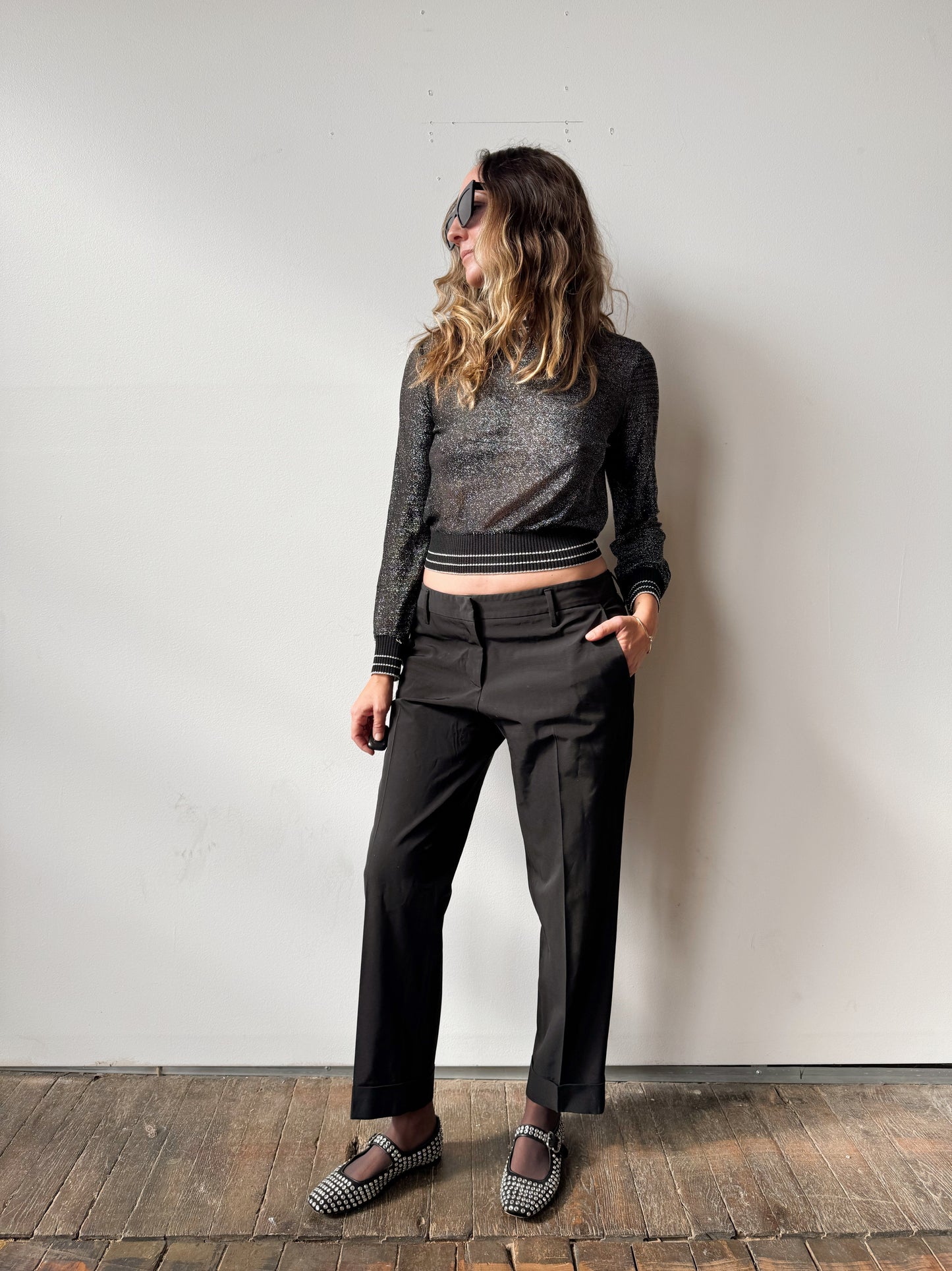 Prada Black Nylon Low-rise Trouser Pants (34")