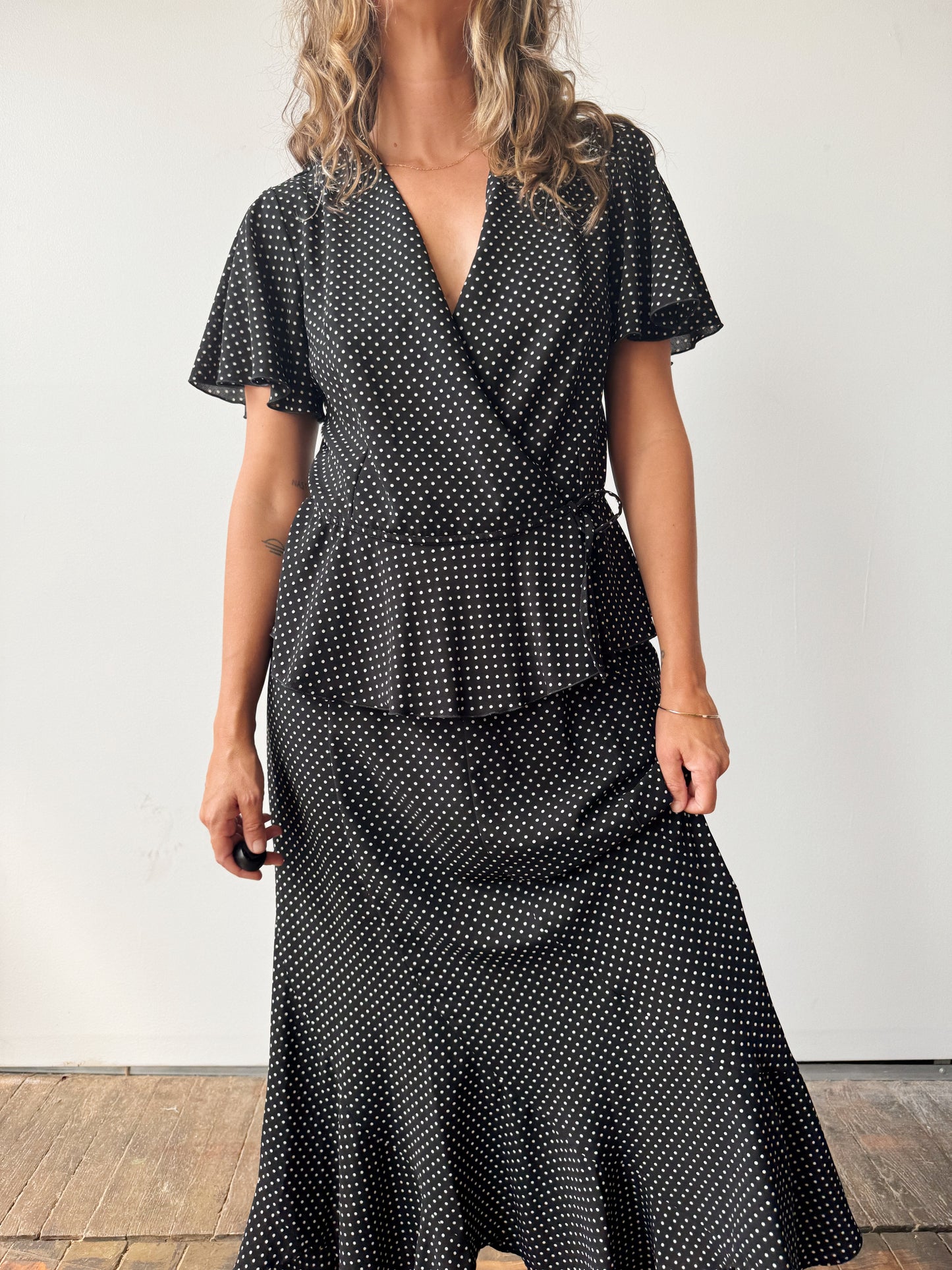 Dotted Two-Piece Ruffle Set (S/M)