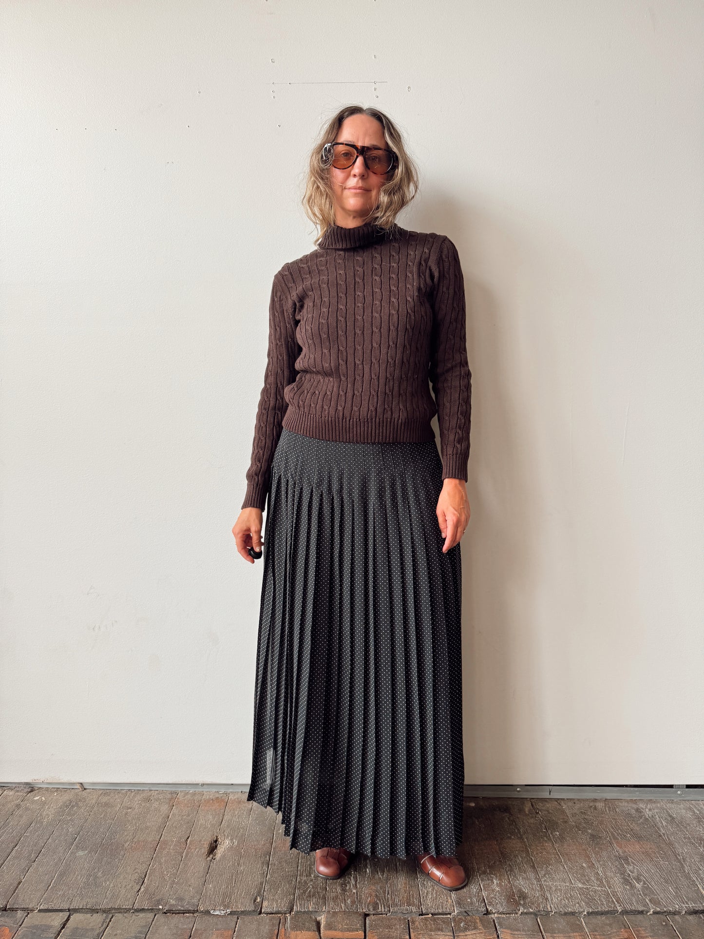 Pleat 90s Polka Dot Maxi Skirt (32")