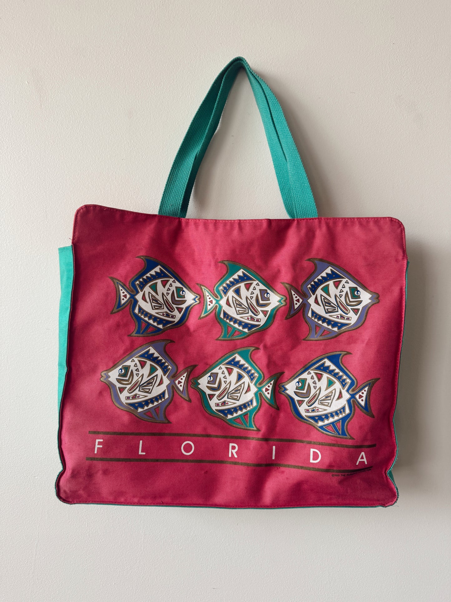 Florida 90s Teal and Pink Fish Tote Bag