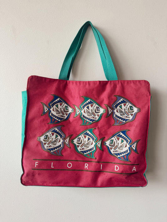 Florida 90s Teal and Pink Fish Tote Bag