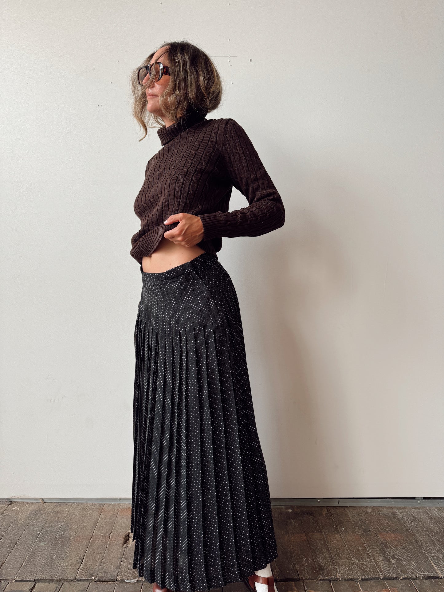 Pleat 90s Polka Dot Maxi Skirt (32")