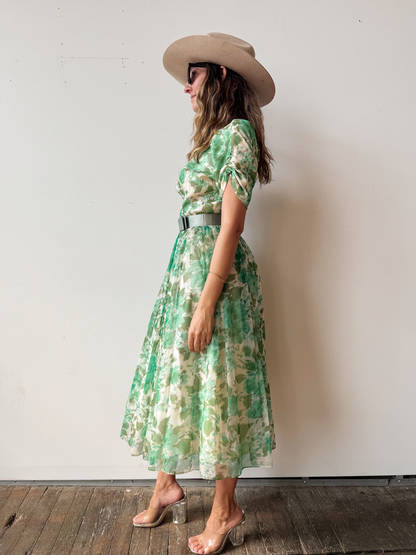 60s Chiffon Floral Overlay Party Dress