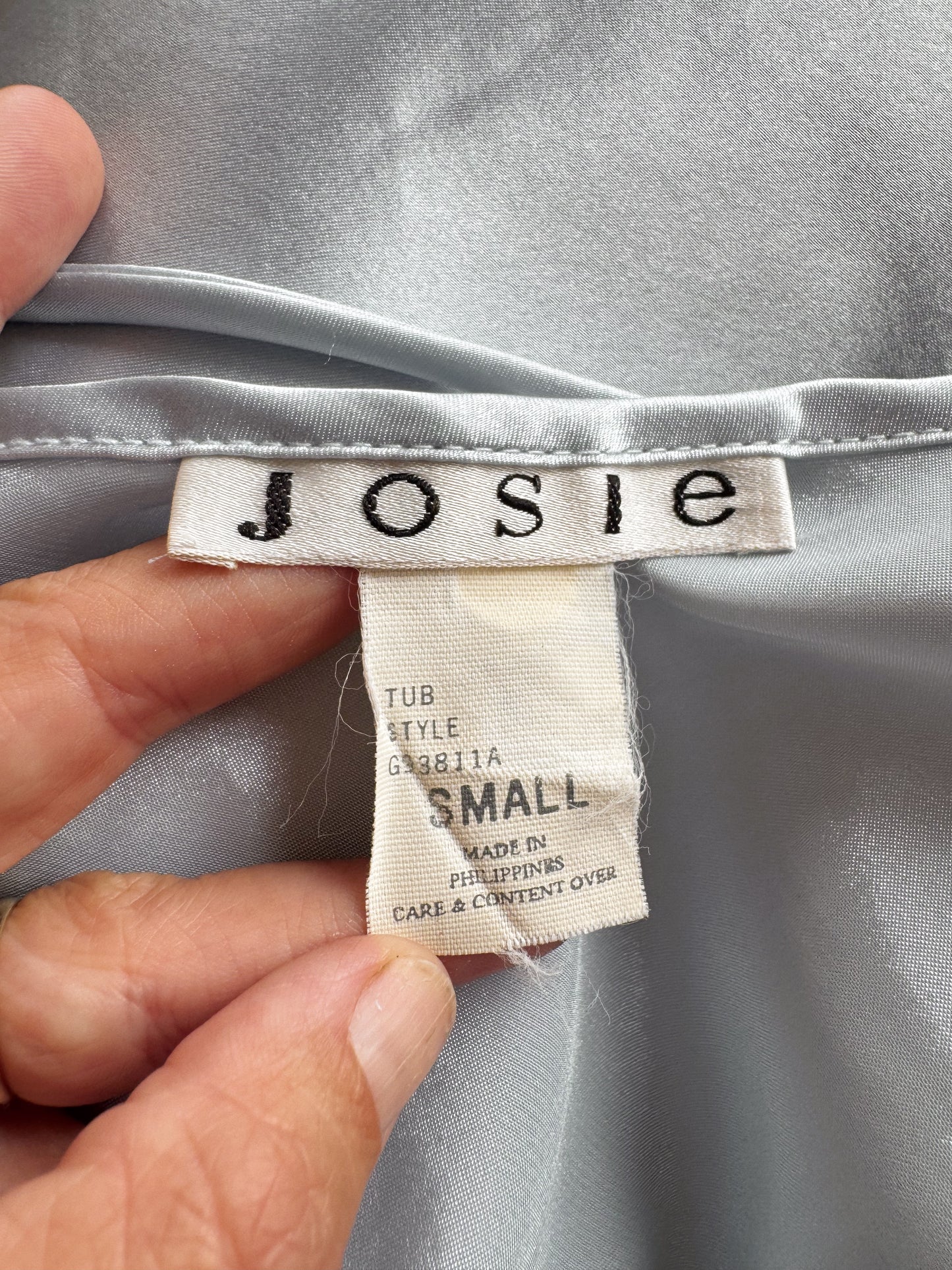 80s Embroidered Satin Baby Blue Slip Dress (S)