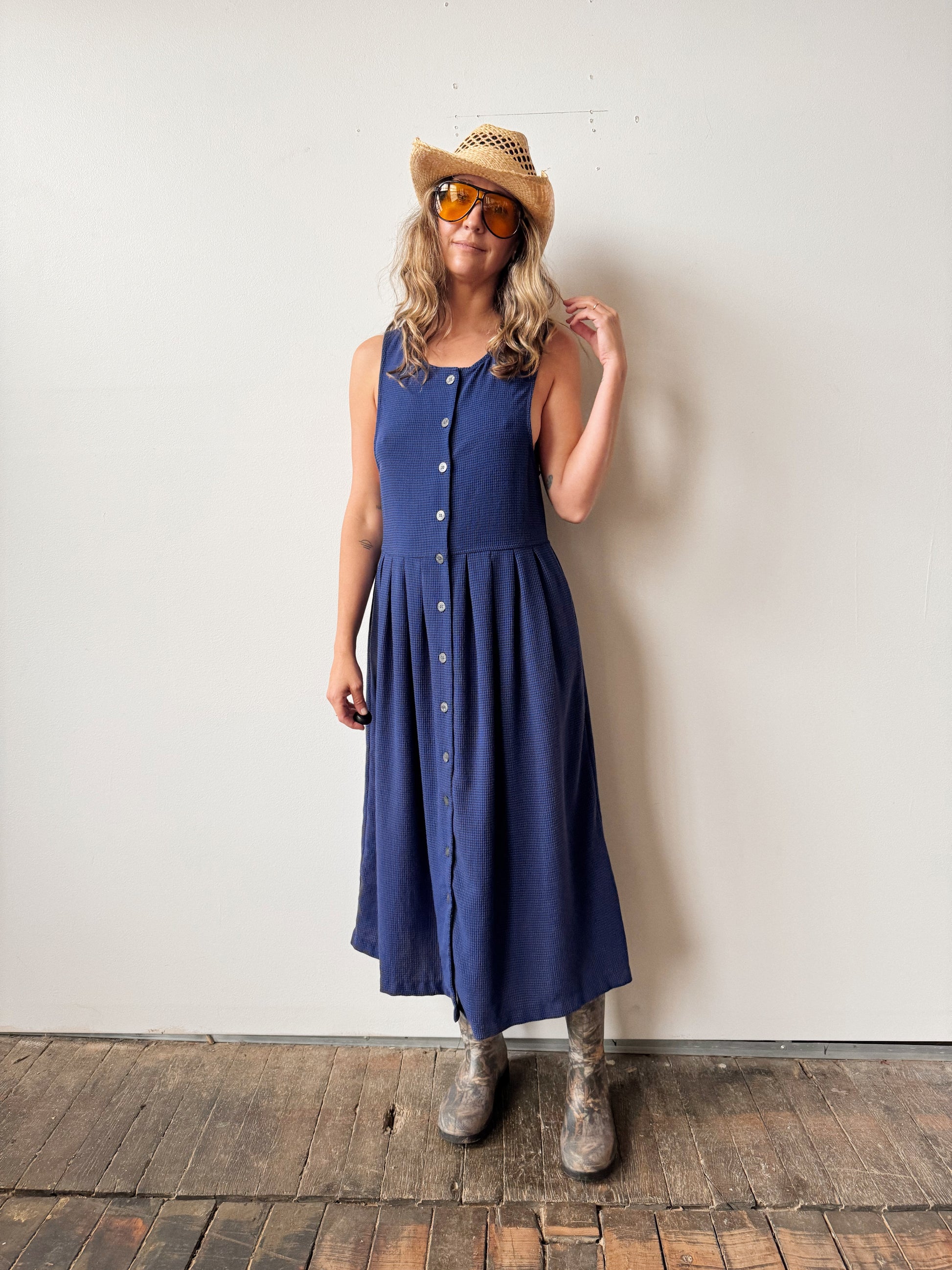 Blue Checkered Dropwaist 90s Summer Dress (S) dry vtg and Blue Checkered Dropwaist 90s Summer Dress (S) dry vtg and