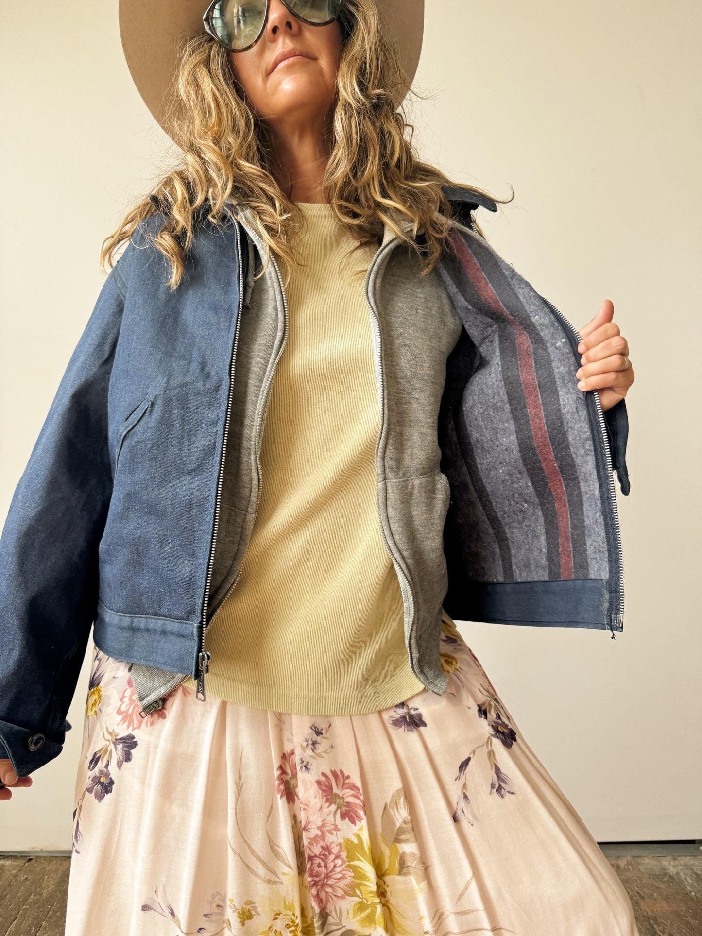 Denim 70s Flannel Lined Work Wear Jacket (M)