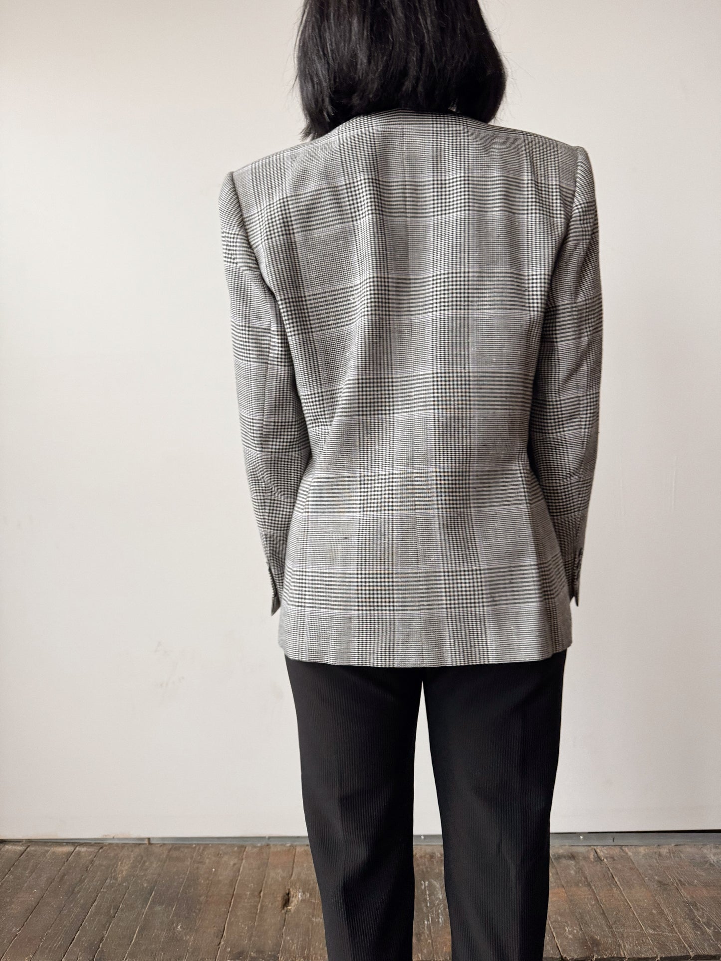 V-Neck One-Button Houndstooth Blazer (M)