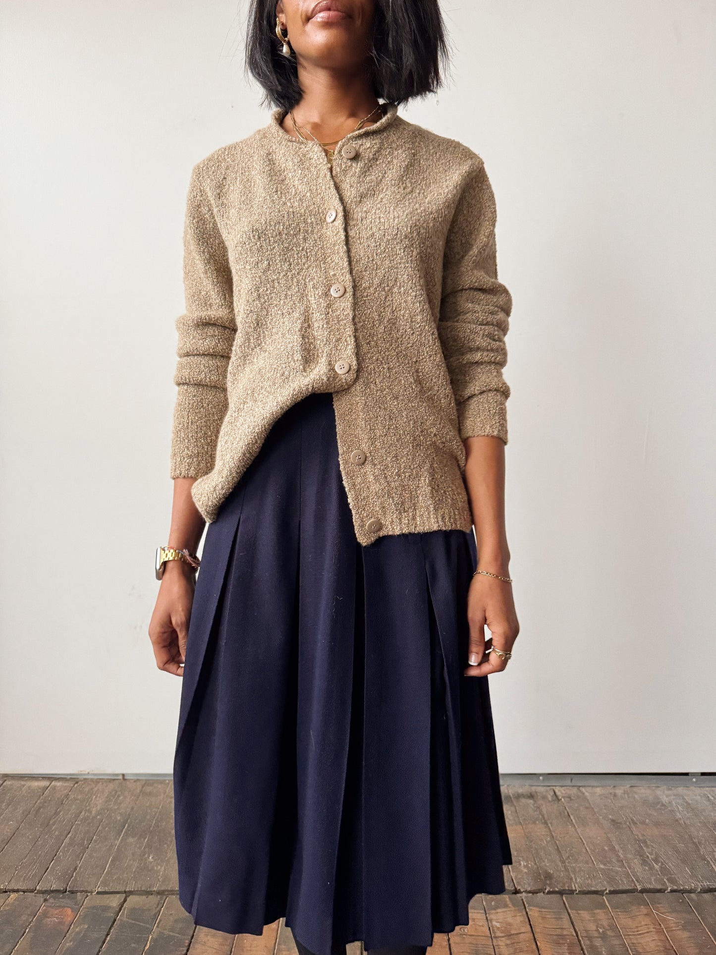 Navy Century Wool Pleated Skirt (26")