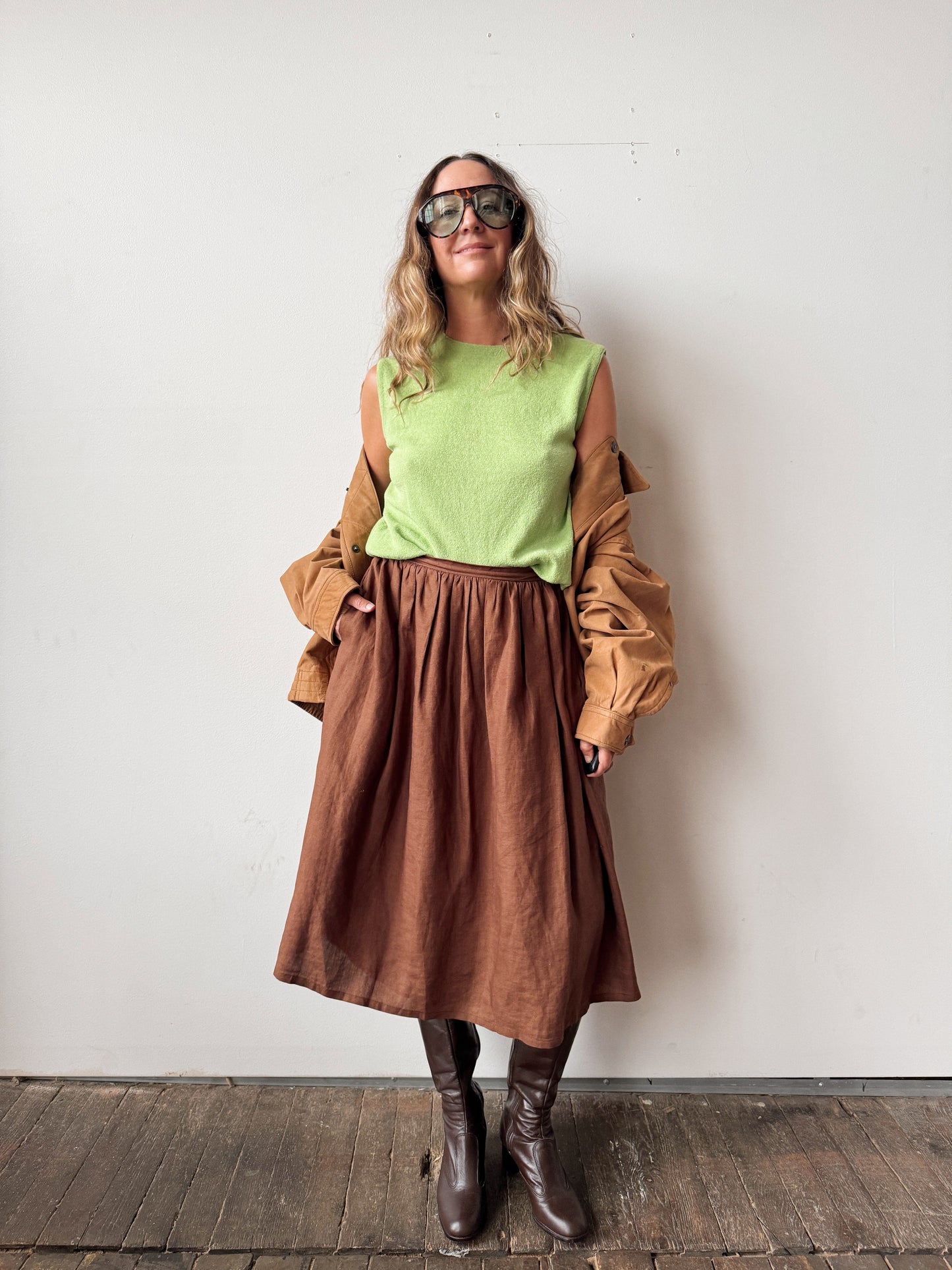 Boucle 70s Sleeveless Chartreuse Top (M)