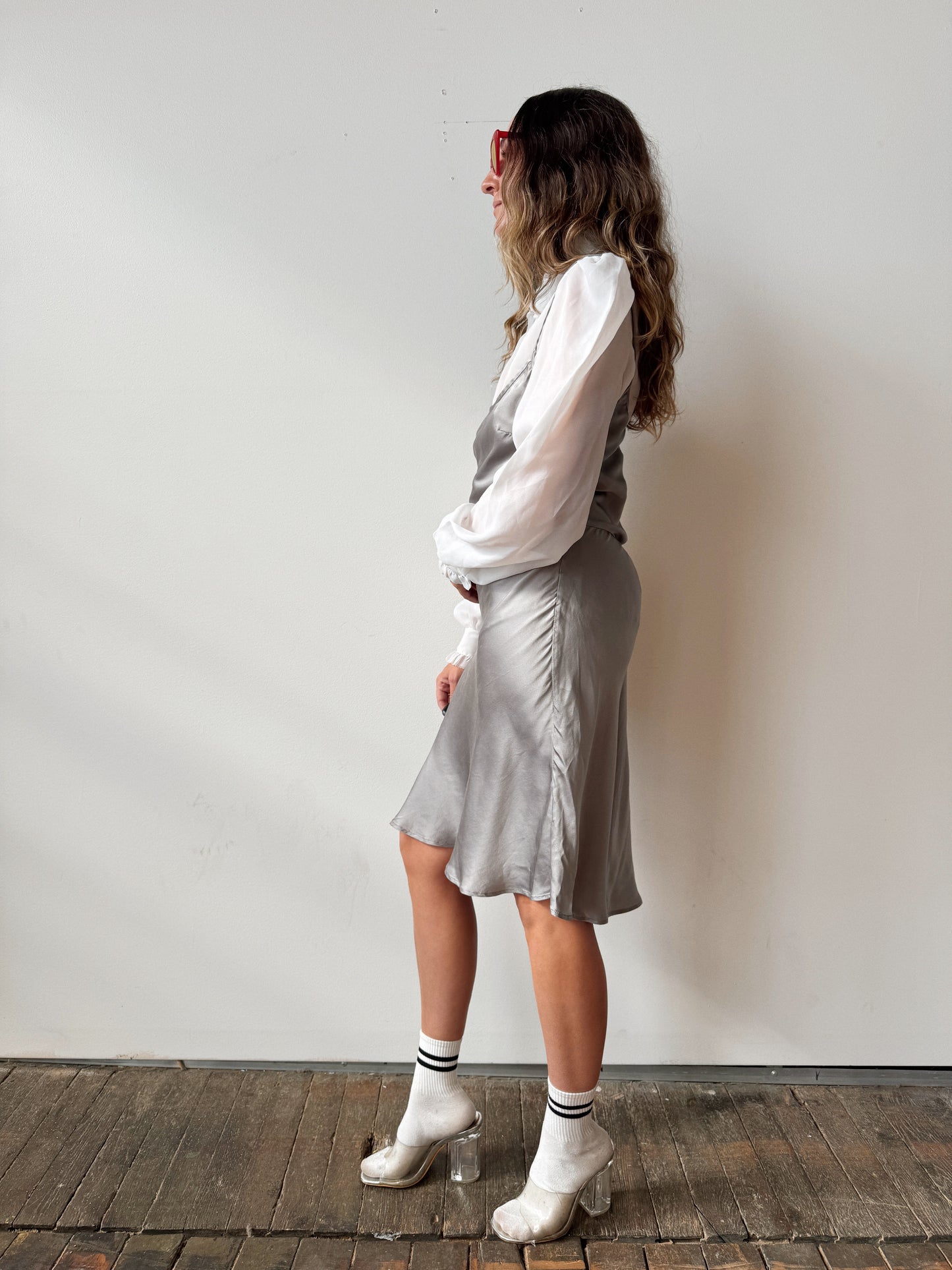 Otte New York Silk Silver Grey Slip Dress (M)