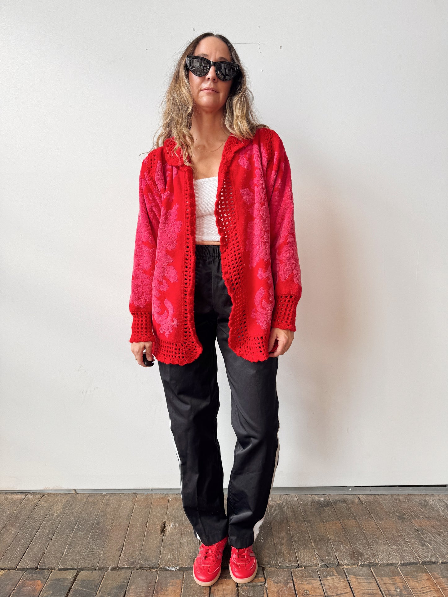 70s Reworked Towel and Crochet Cardigan (M)