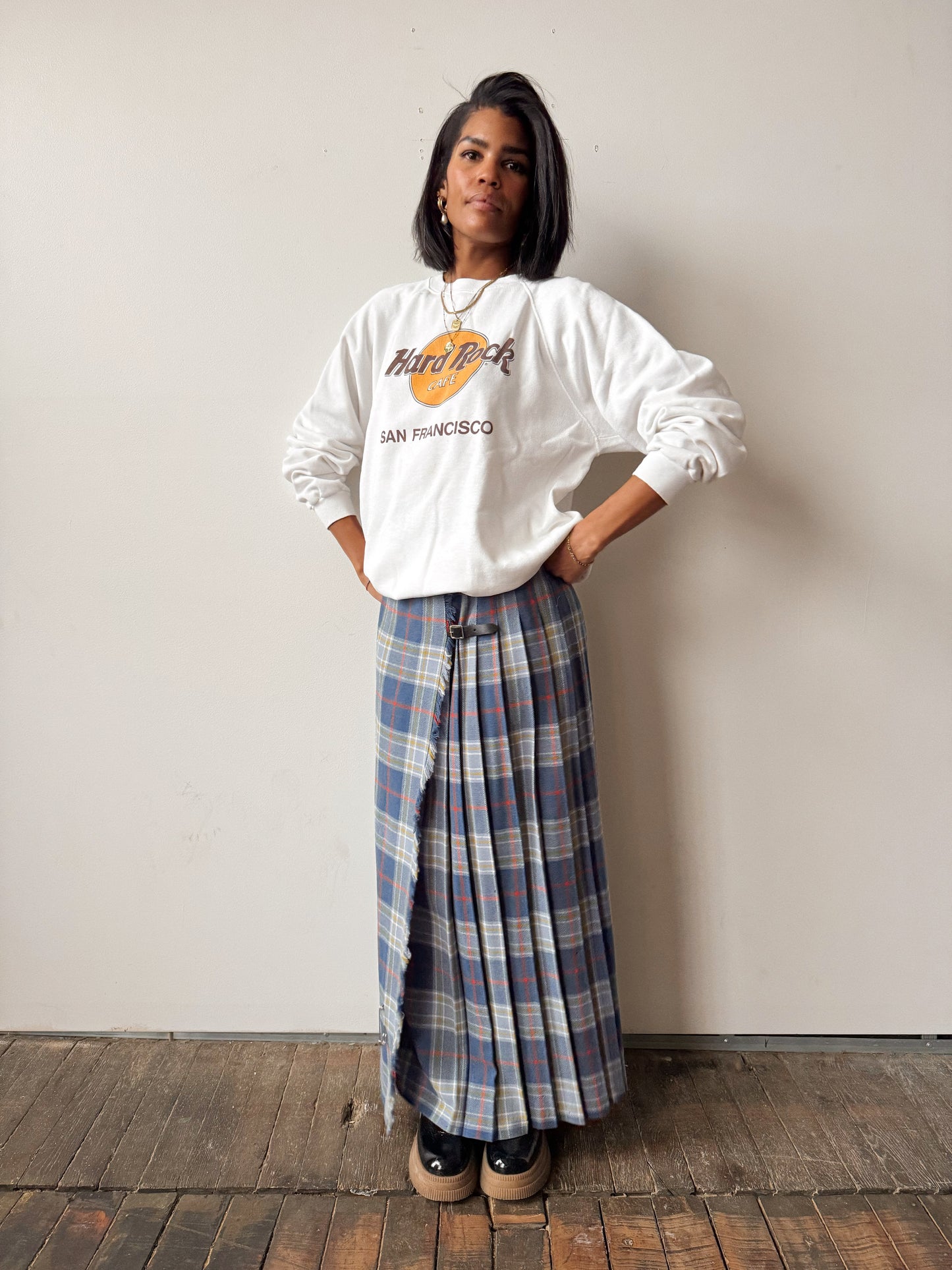 Pleated Plaid Wool Scotland Wrap Skirt (28")