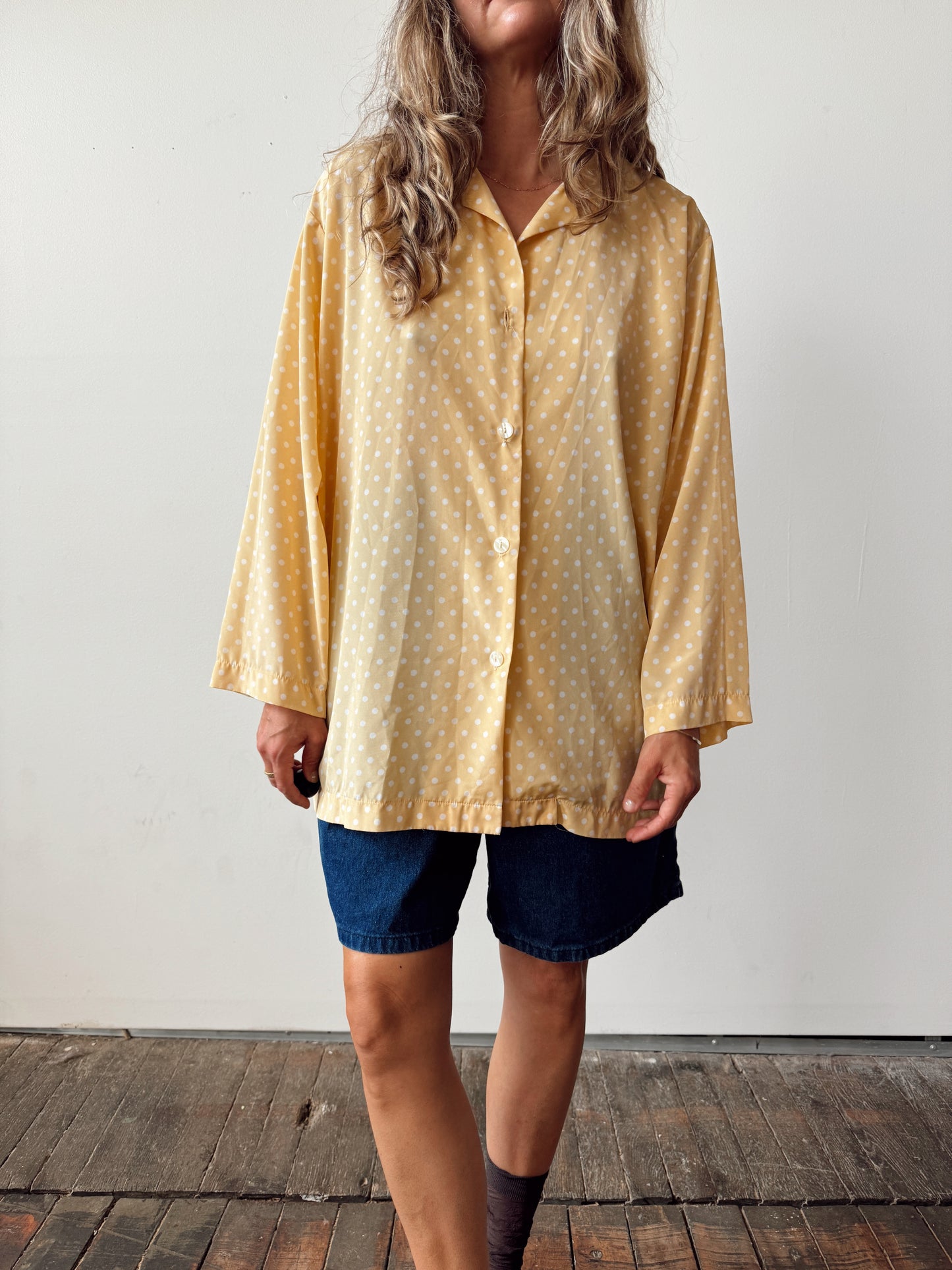 Butter Yellow Polka Dot Blouse (XL)