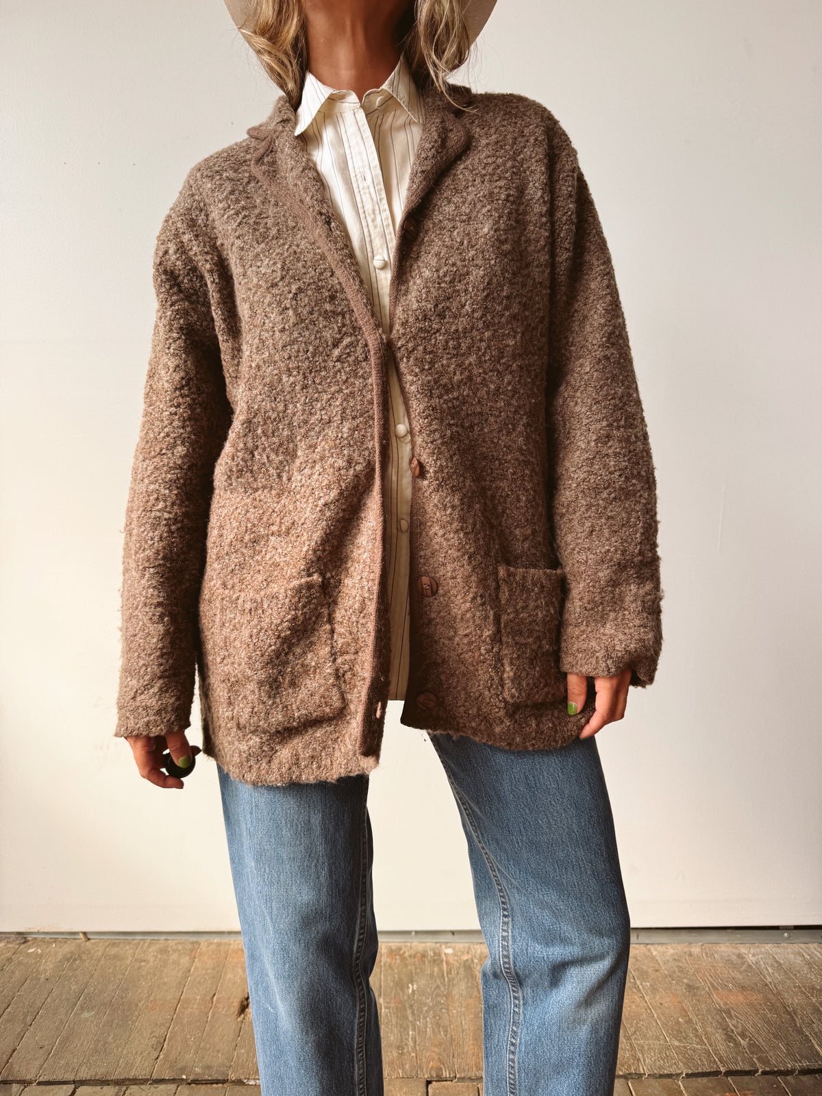 Oversized Brown Textured Cardigan (L)