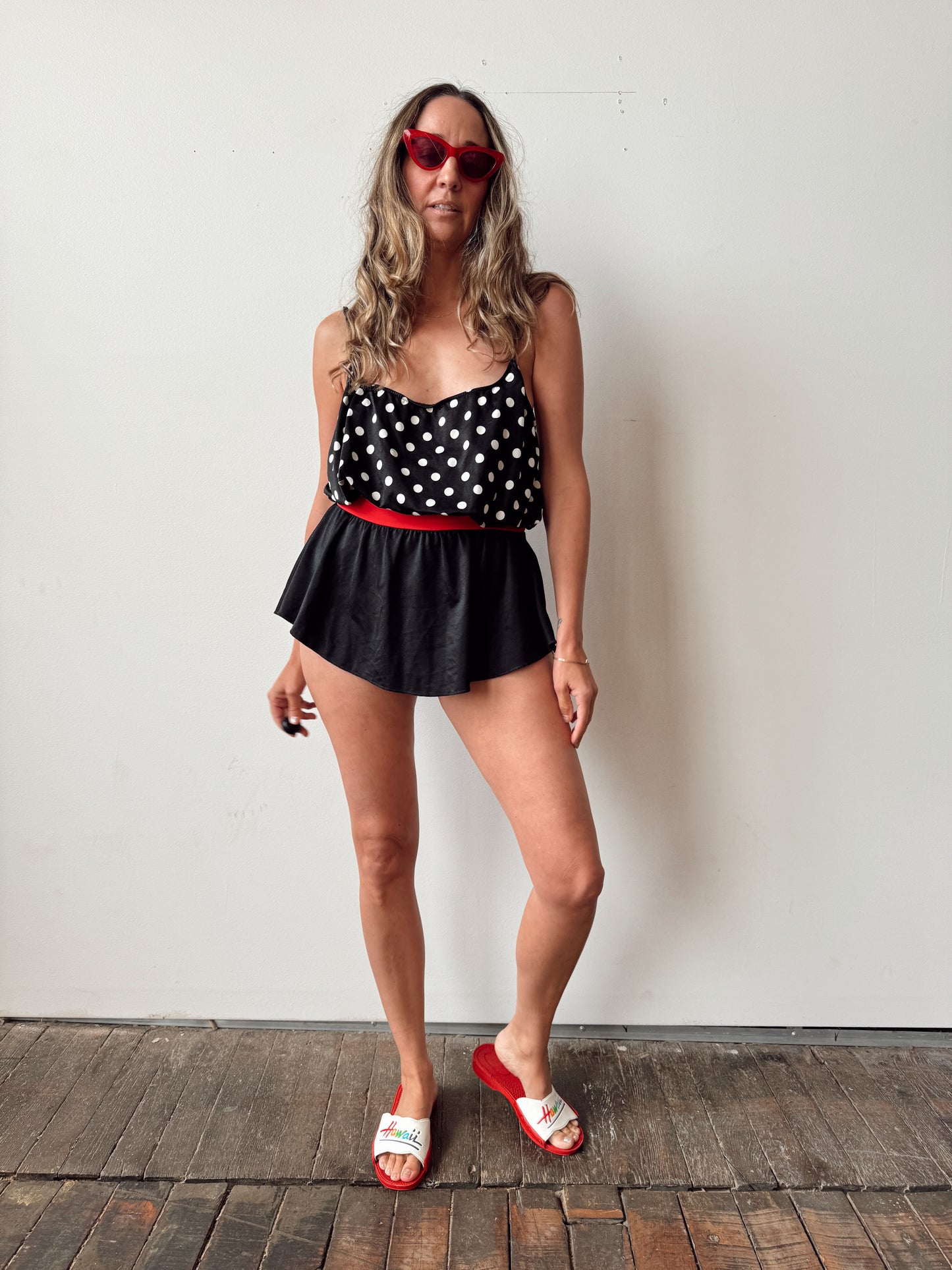 Coco Beach Black and White Skirt 90s Swimsuit (M)