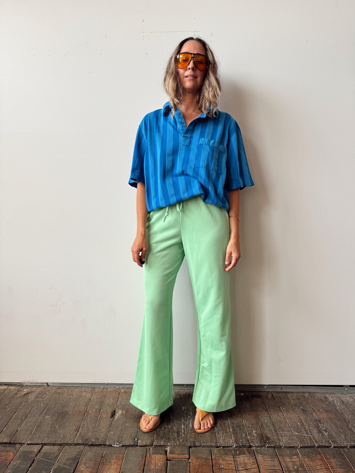 70s Peppermint Polyester Trouser Pant with Tie (25" elastic)