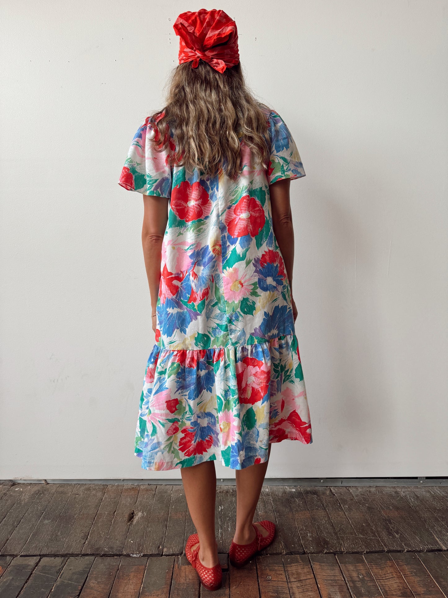 Hibiscus Washed Vintage Mumu Cotton Dress (M)