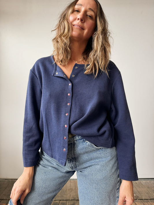 90s Navy Snap Button Cropped Longsleeve (M)