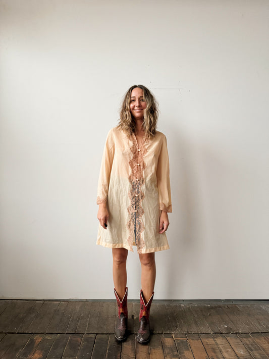 60s Nude and Lace Sleep Dress (S)