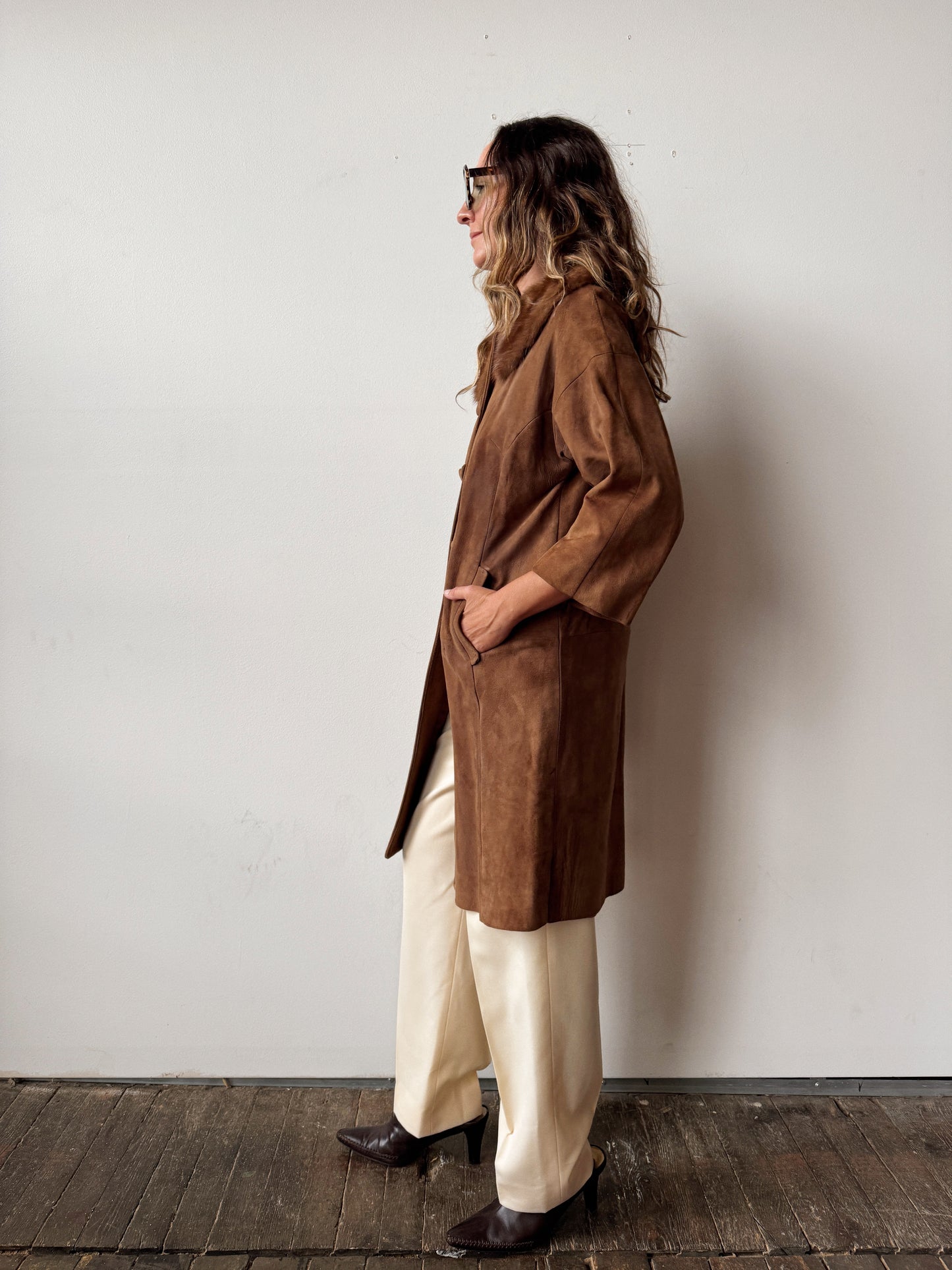 Suede and Mink Collar 60s Coat (XS)