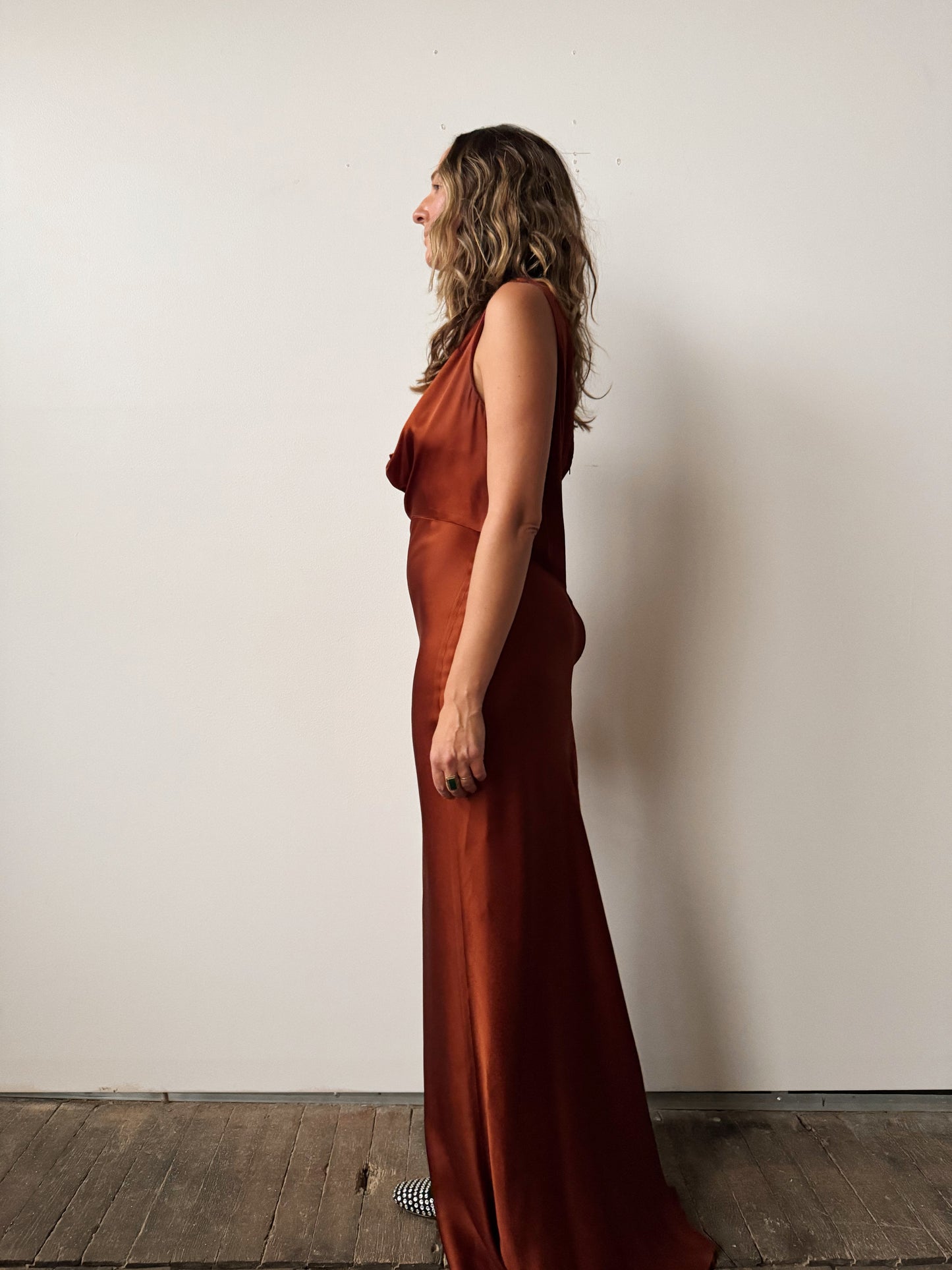 Rust Sateen Maxi Dress (M)