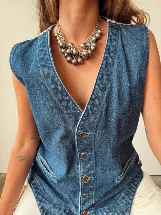 Vintage Silver-tone Statement Choker with Textured Balls