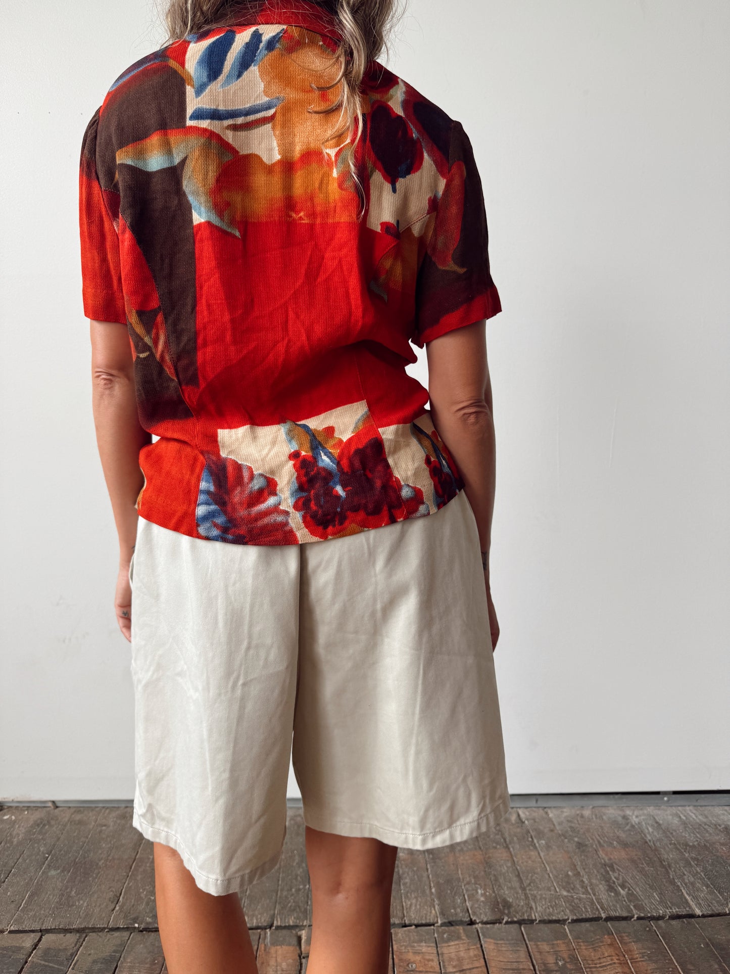 90s Floral Abstract USA Made Blouse (S)