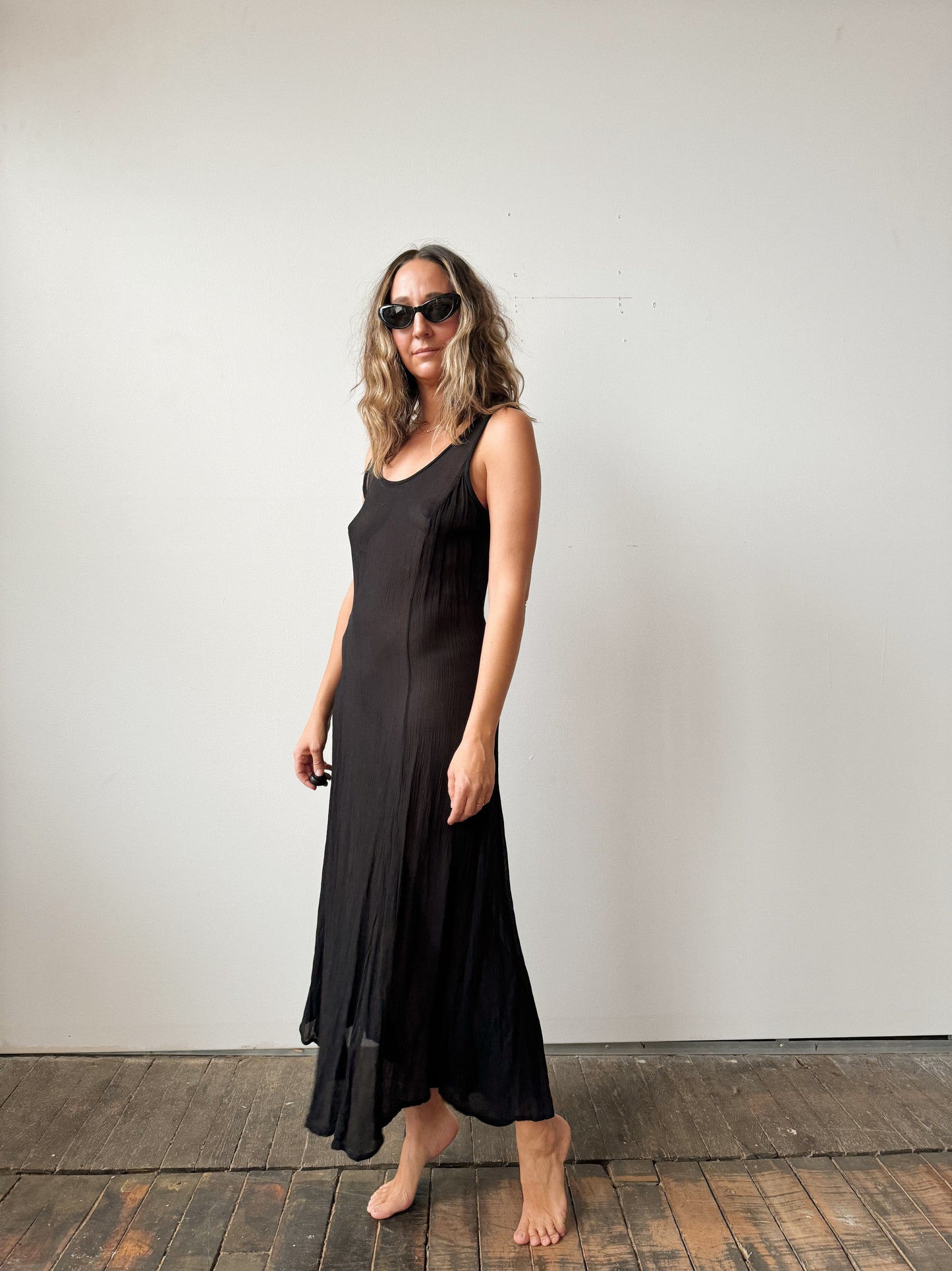 Sheer Minimal Black Chiffon Dress (M)