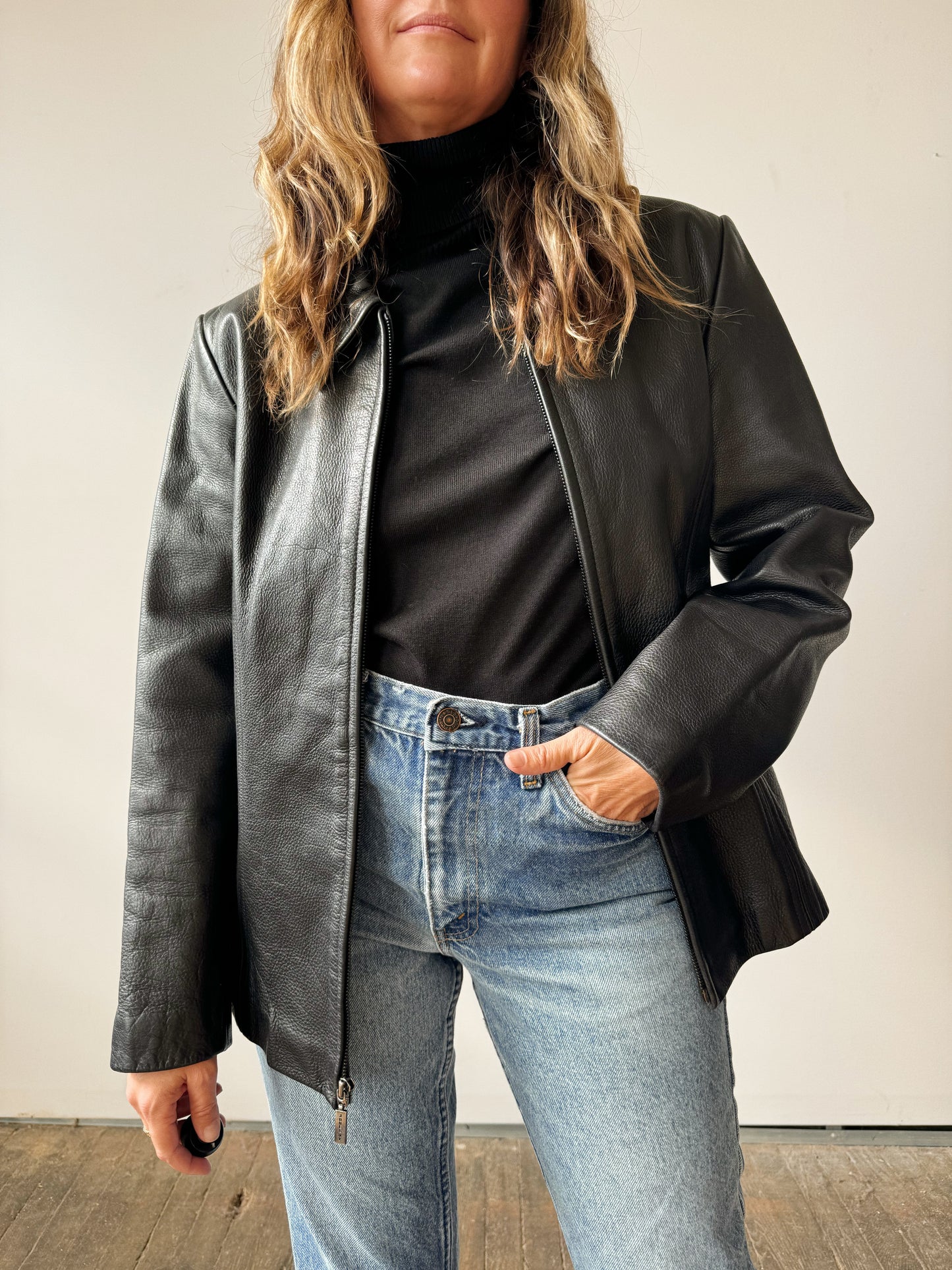 Minimalist Leather Zip Jacket (M)