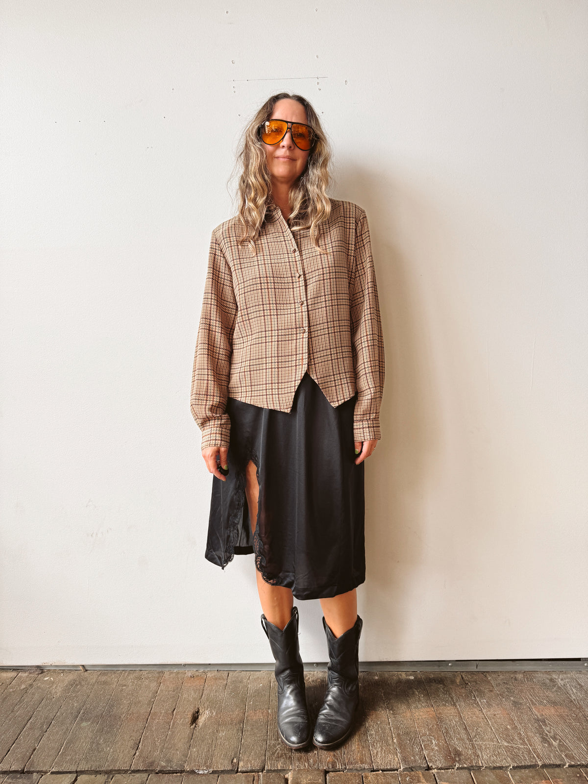 Plaid 90s Yves Blouse. (M)