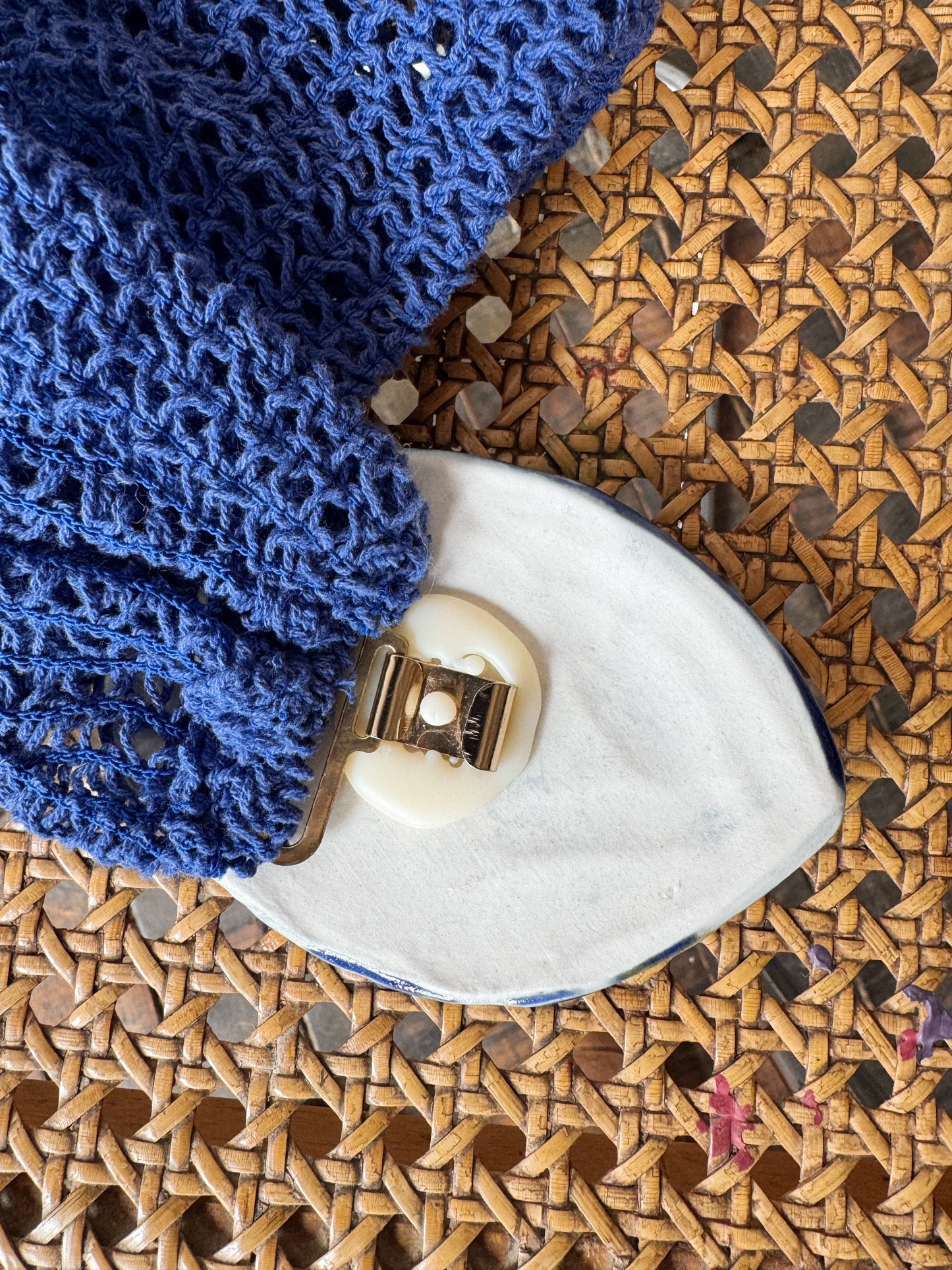 Blue Ceramic Fish Buckle with Crochet Strap 90s Belt