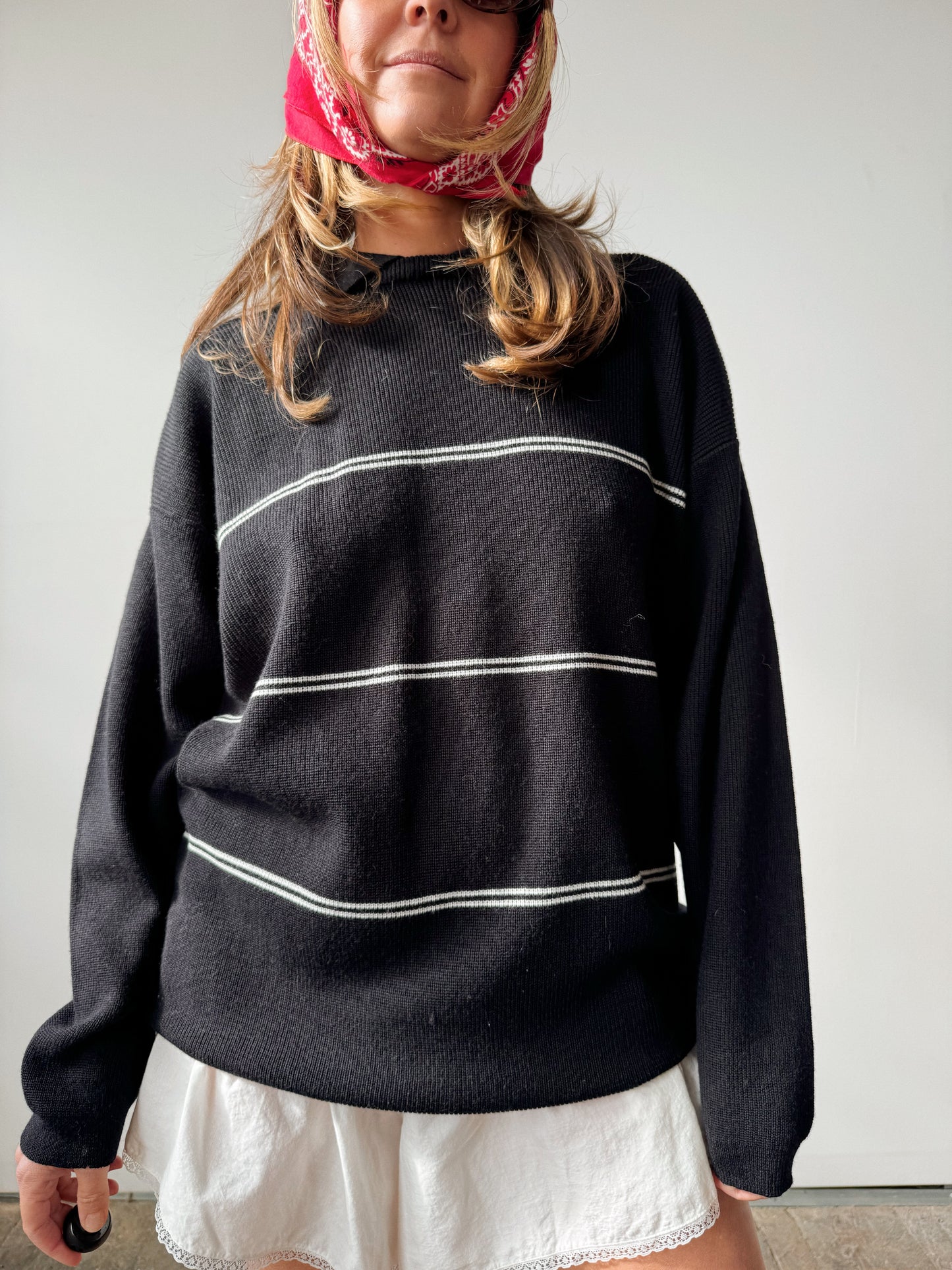 Wool 90s Navy Knit Collared Sweater (L)