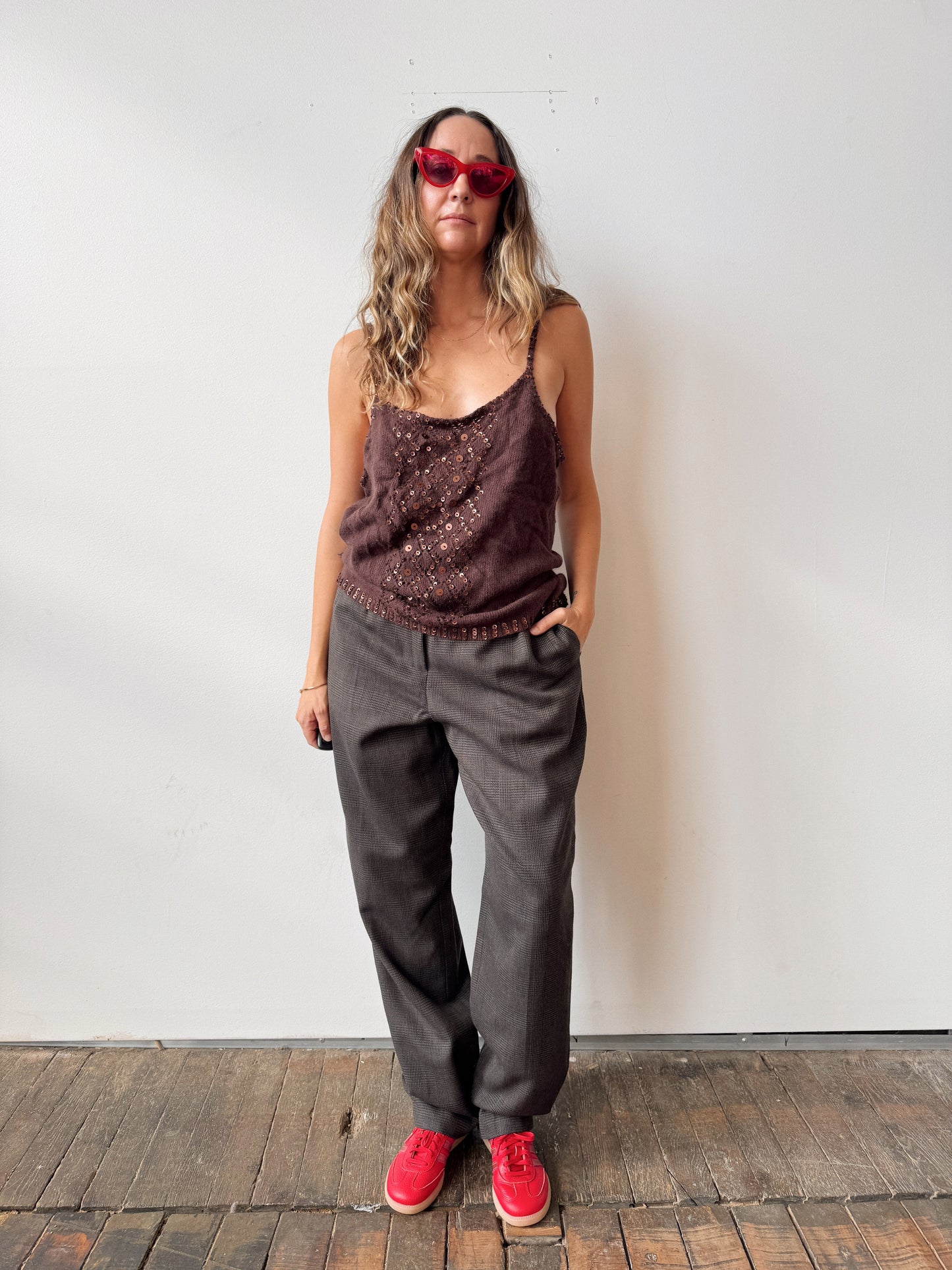 Angora Brown and Sequin Tank Top (XL)