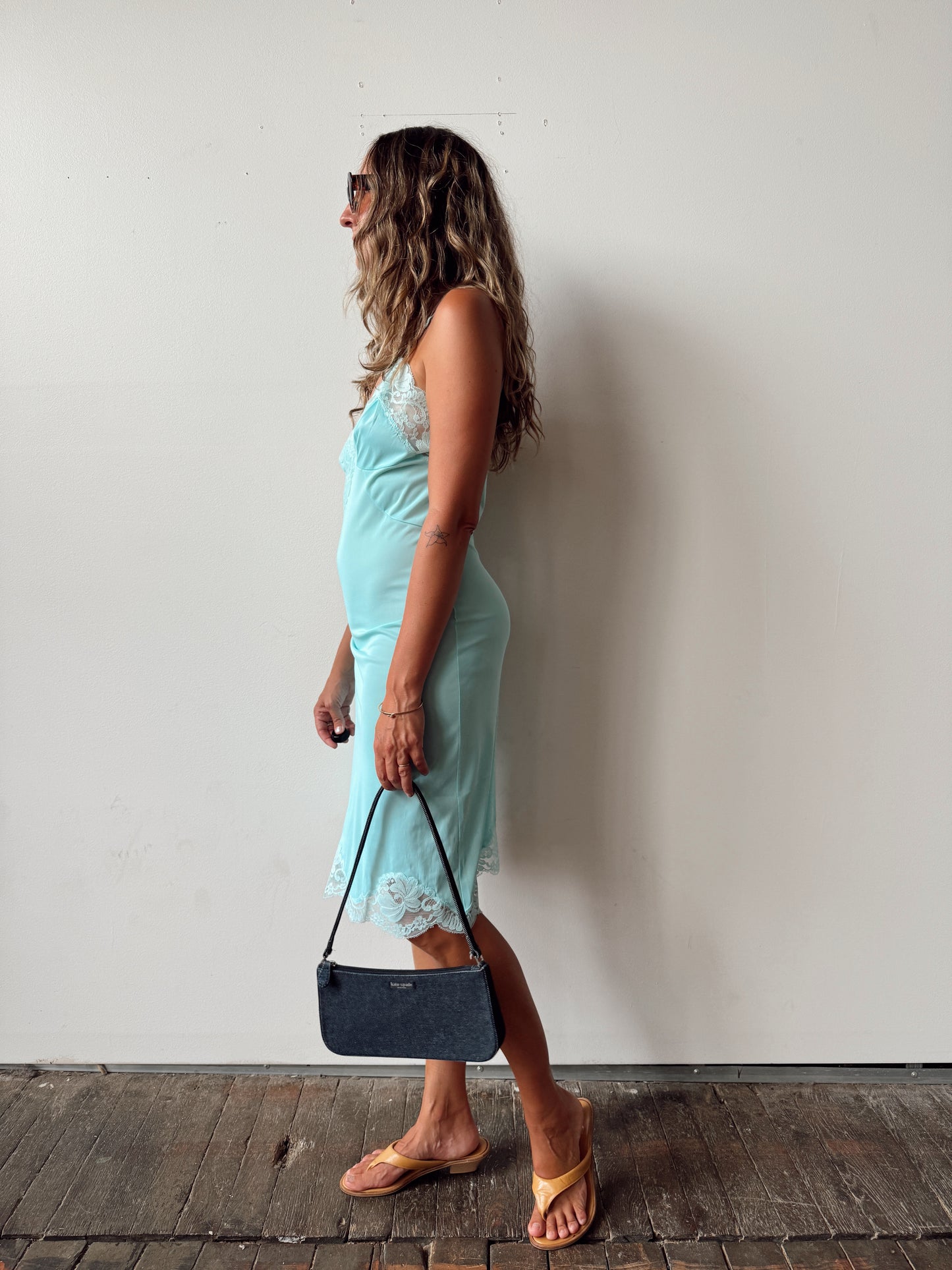 Seafoam Sears Lace Slip Dress (M)