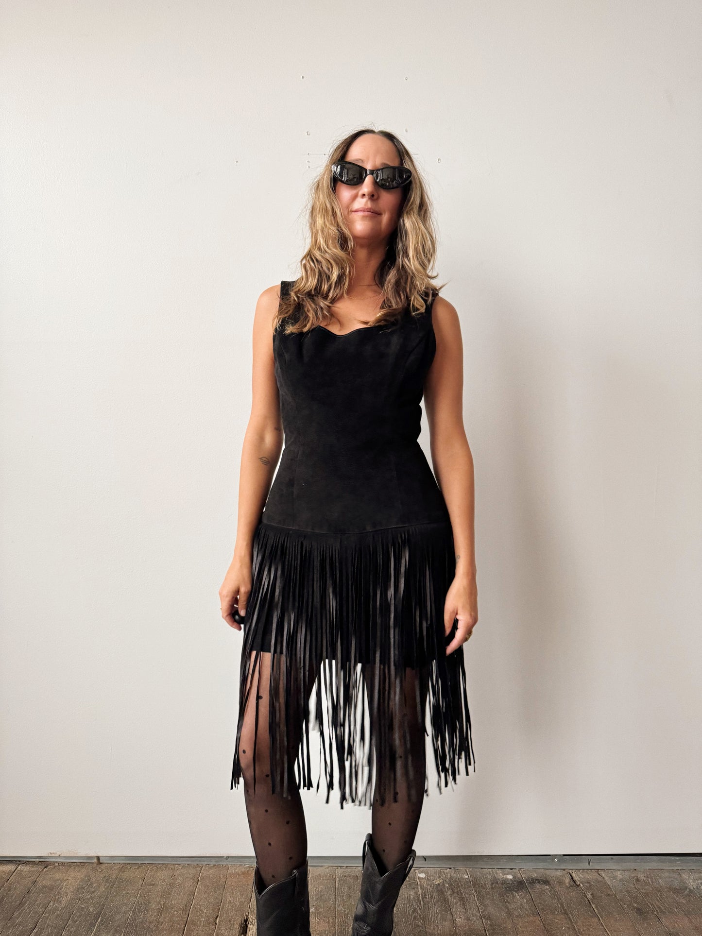 Suede Fringe 90s Dress (M)