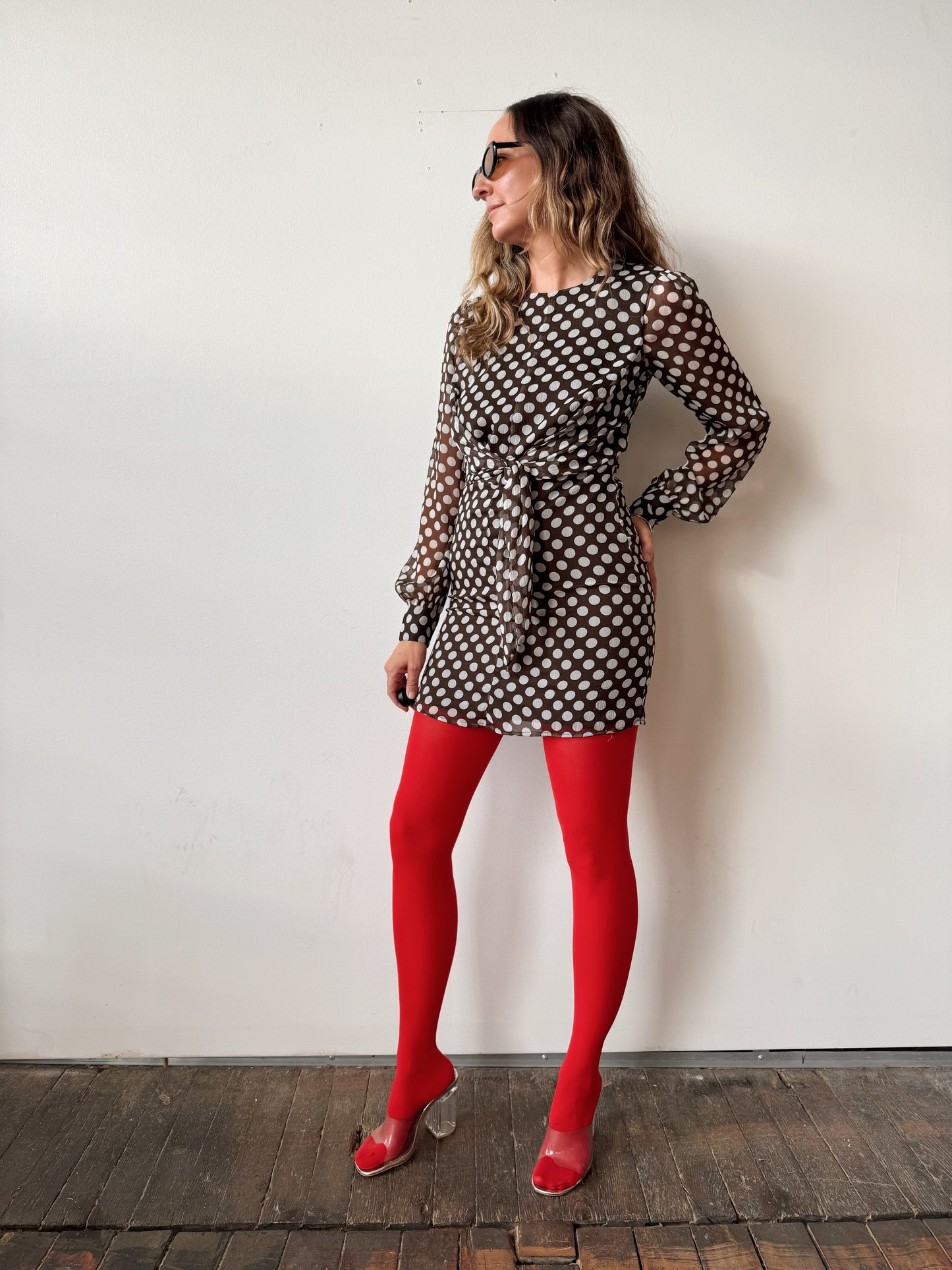 Brown Polka Dot Contemporary Dress (XXS)