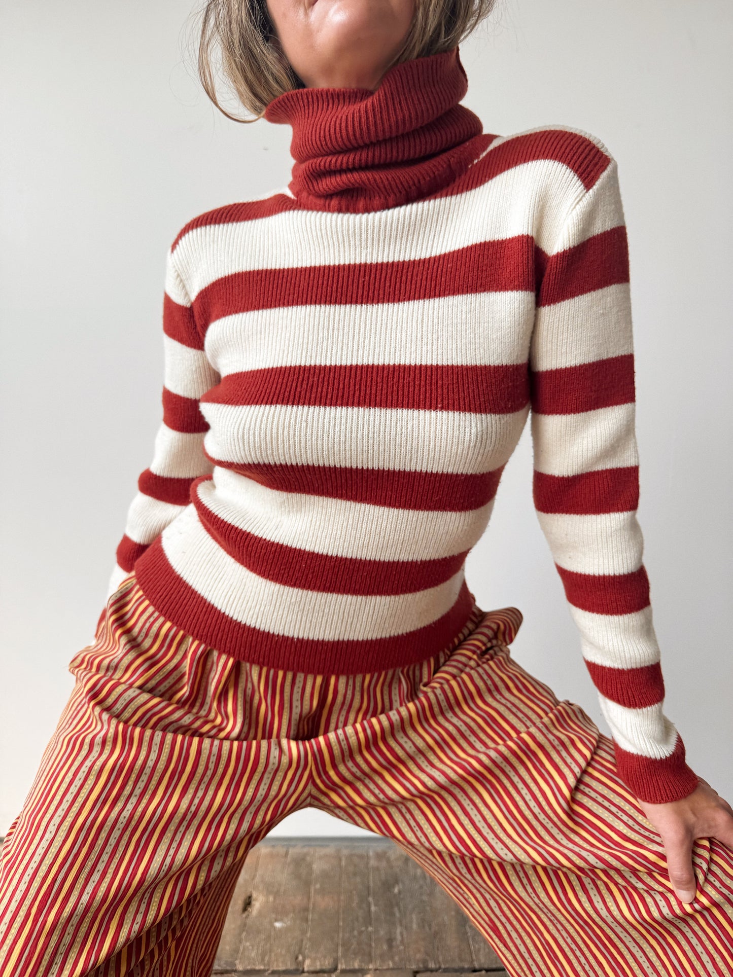 60s Tomboy of California Striped Turtleneck Sweater (S)